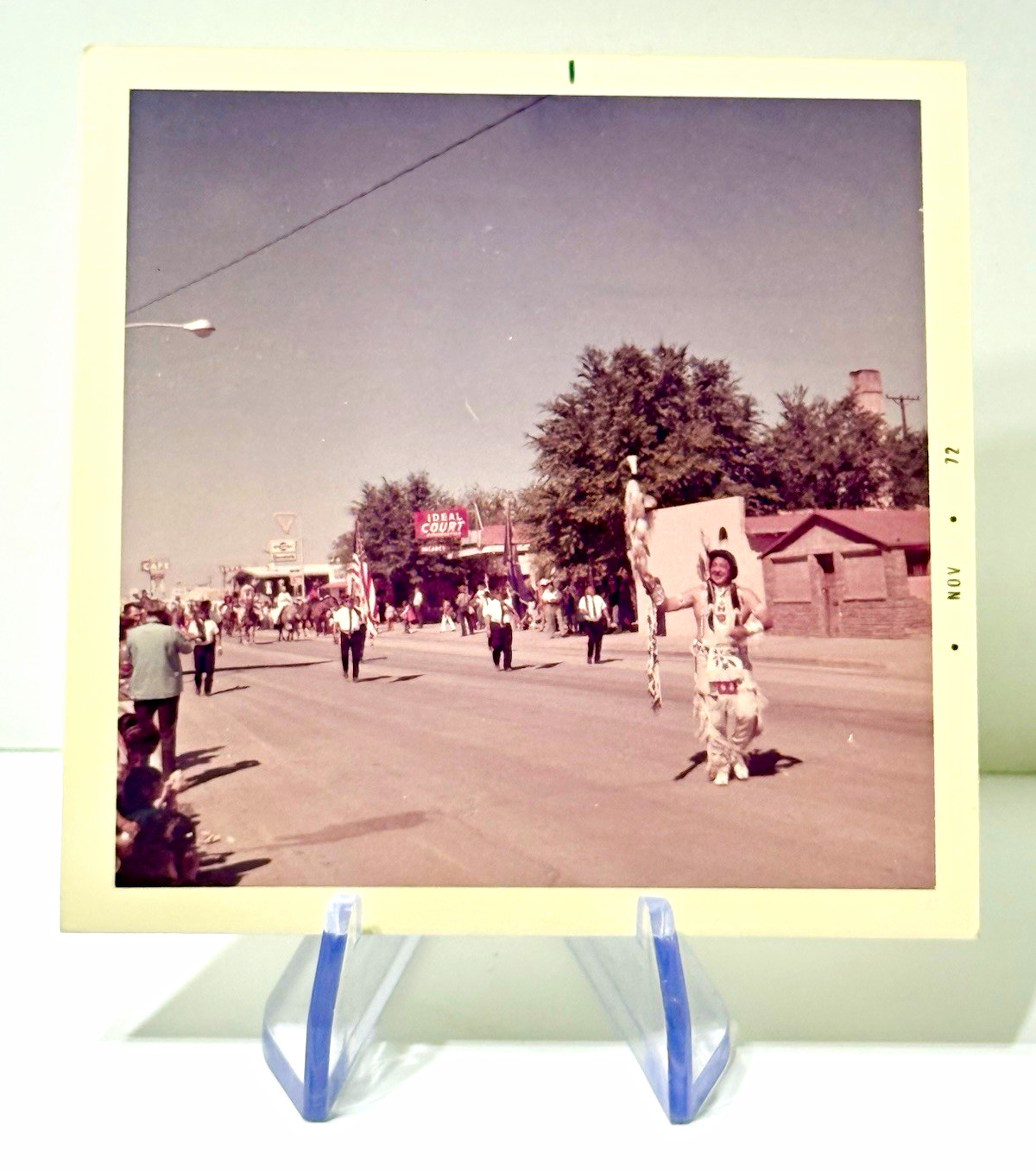 Vintage Snapshot Photo Parade People Street Scene 1977 Color Paper 4x4 Unfr