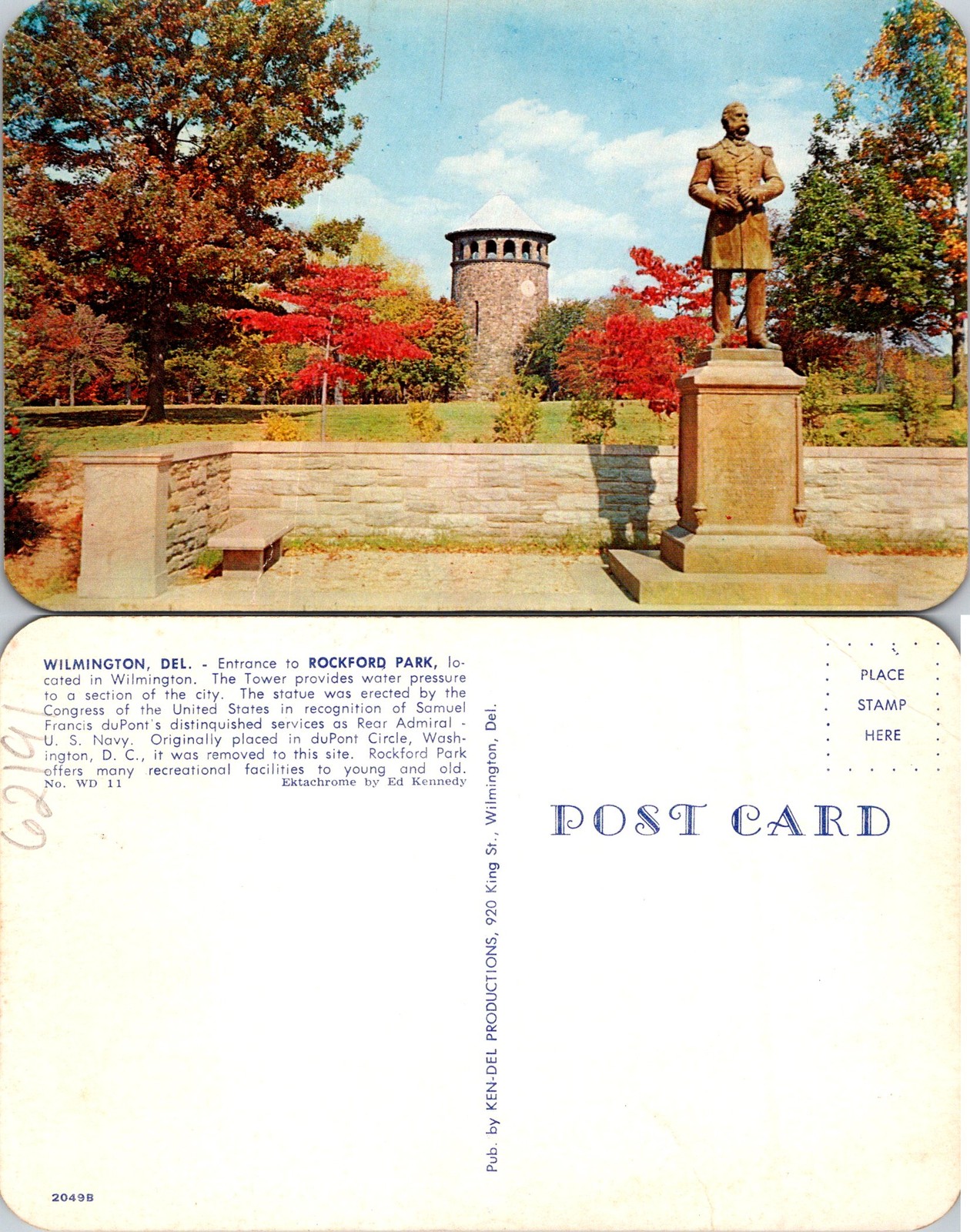 Wilmington DE Entrance To Rockford Park Postcard 62191