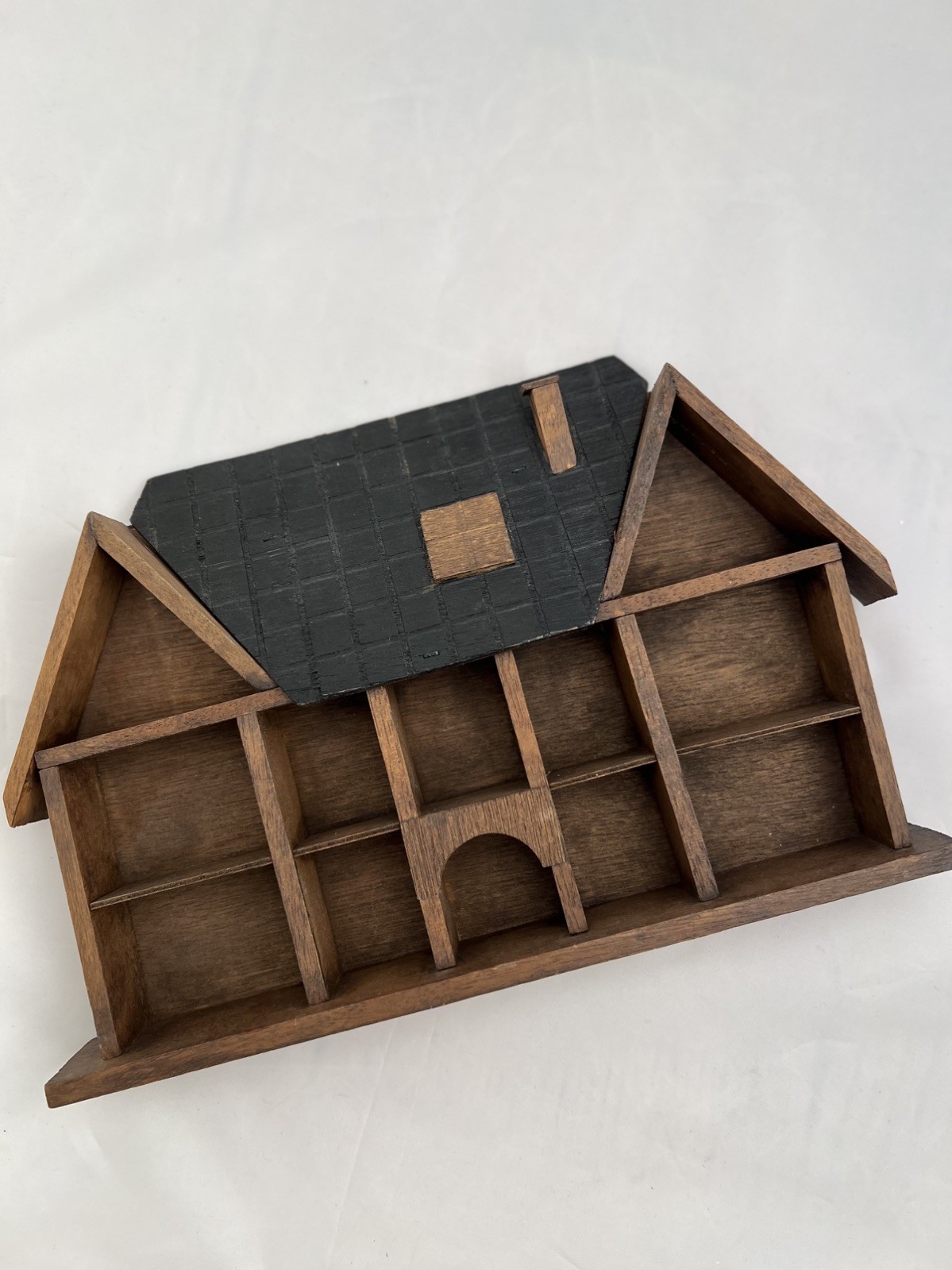 Vintage Wooden House Shelf Trinket Display Shadow Box Cottage Wall Decor Rustic