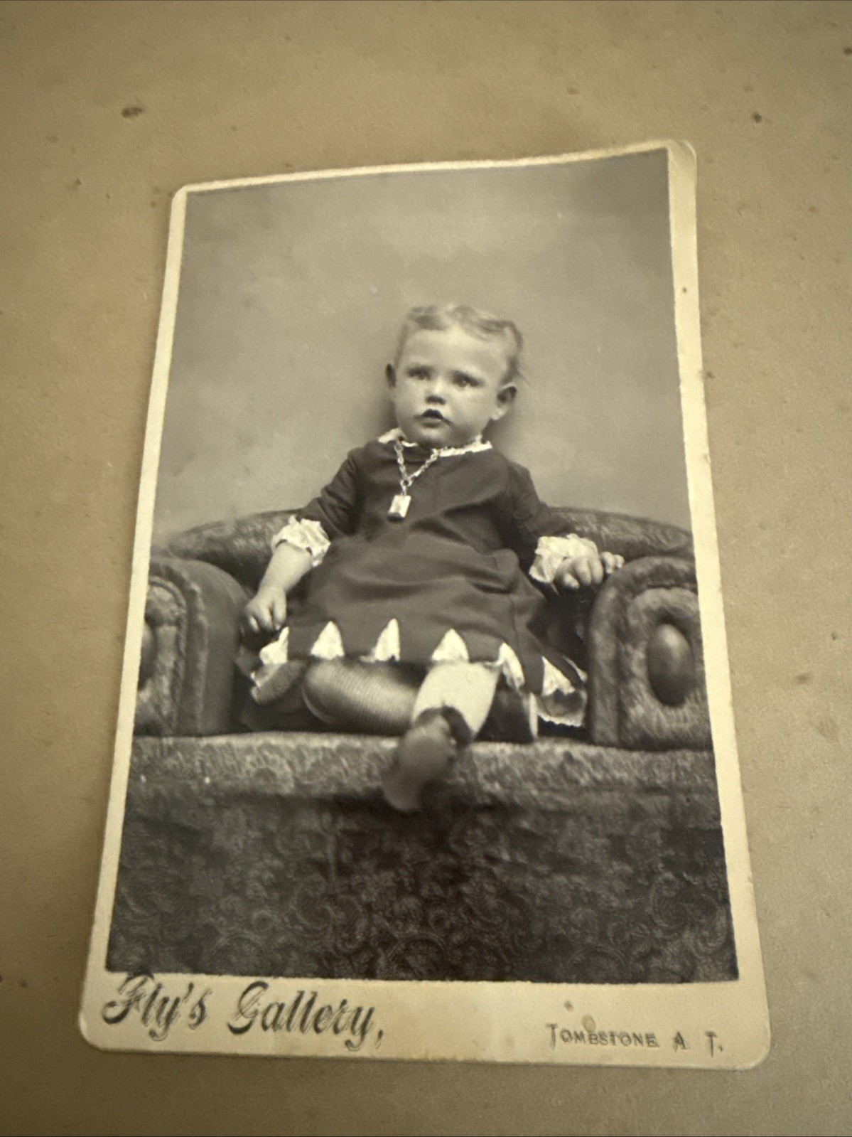 C.S. Fly Tombstone Arizona Territory Cabinet Card Child Pendant Photo 1880s