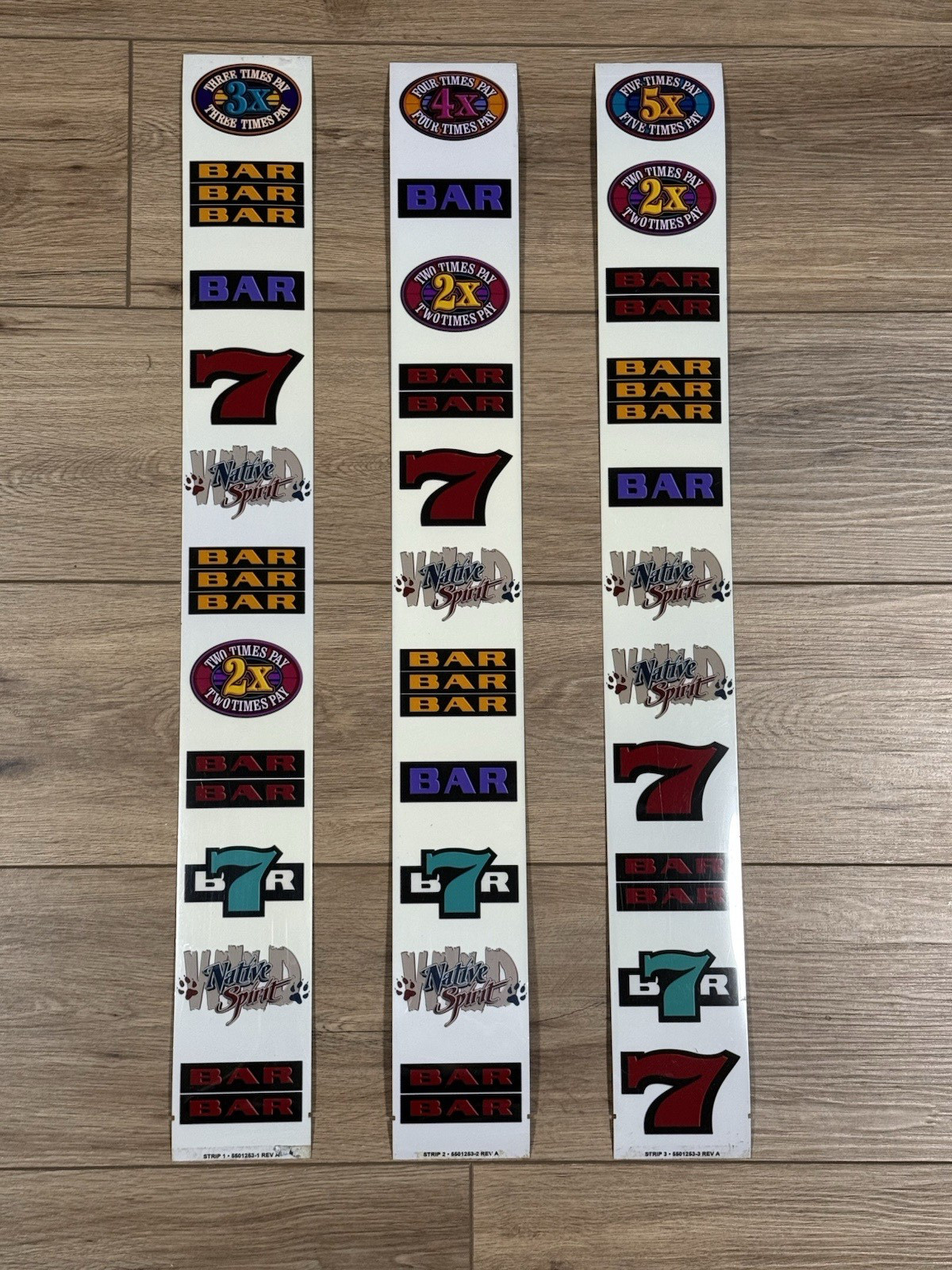 Complete Set of 3 Vintage Slot Machine Reel Strips Bar 7 Native Spirit 28 x 3.5