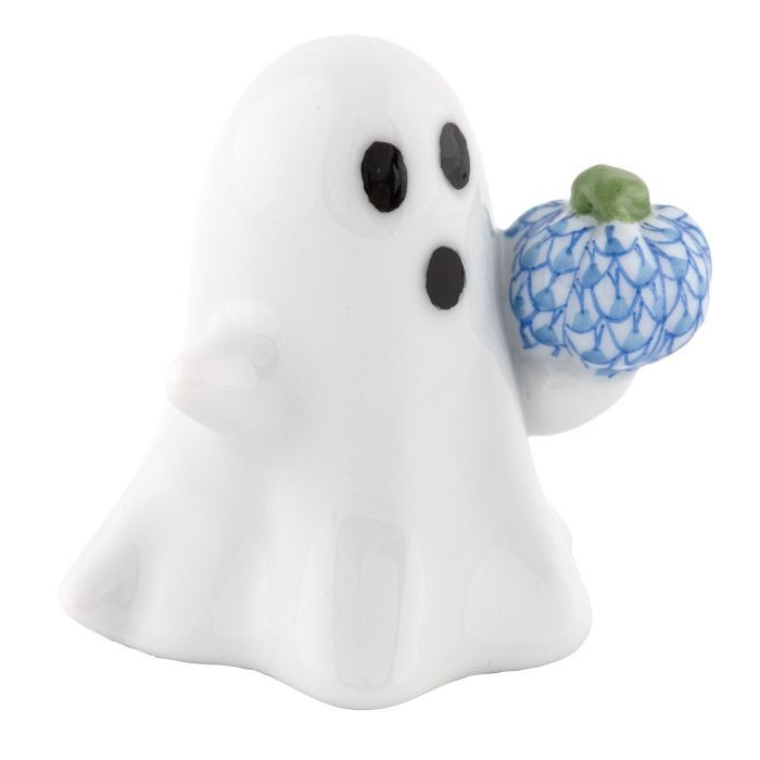 HEREND, GHOST WITH PUMPKIN, BLUE FISHNET #VHB-16477, BRAND NEW, MINT & BOX HEREND, GHOST WITH PUMPKIN, BLUE FISHNET #VHB-16477, BRAND NEW, MINT & BOX