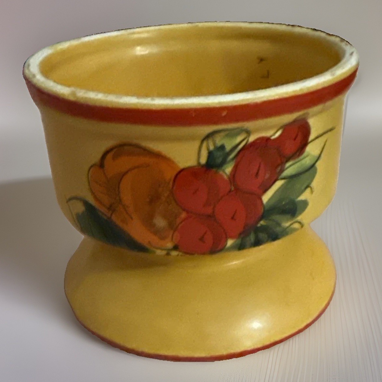 Vintage Italy Ceramic Pedestal Planter Bowl Hand Painted Yellow Fruit Majolica