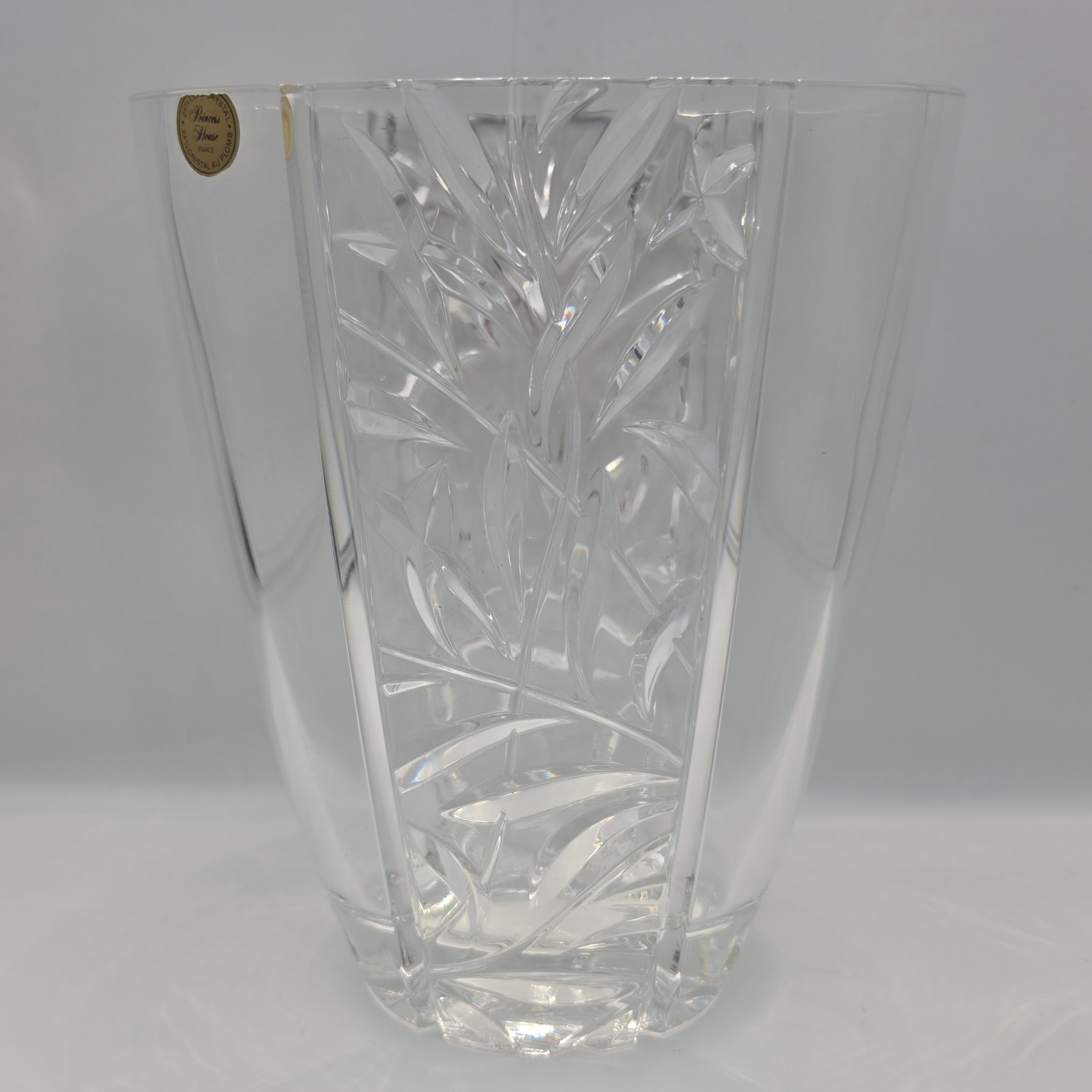 Vintage Princess House Crystal Vase 24% Lead France Etched Floral Leaf Flower