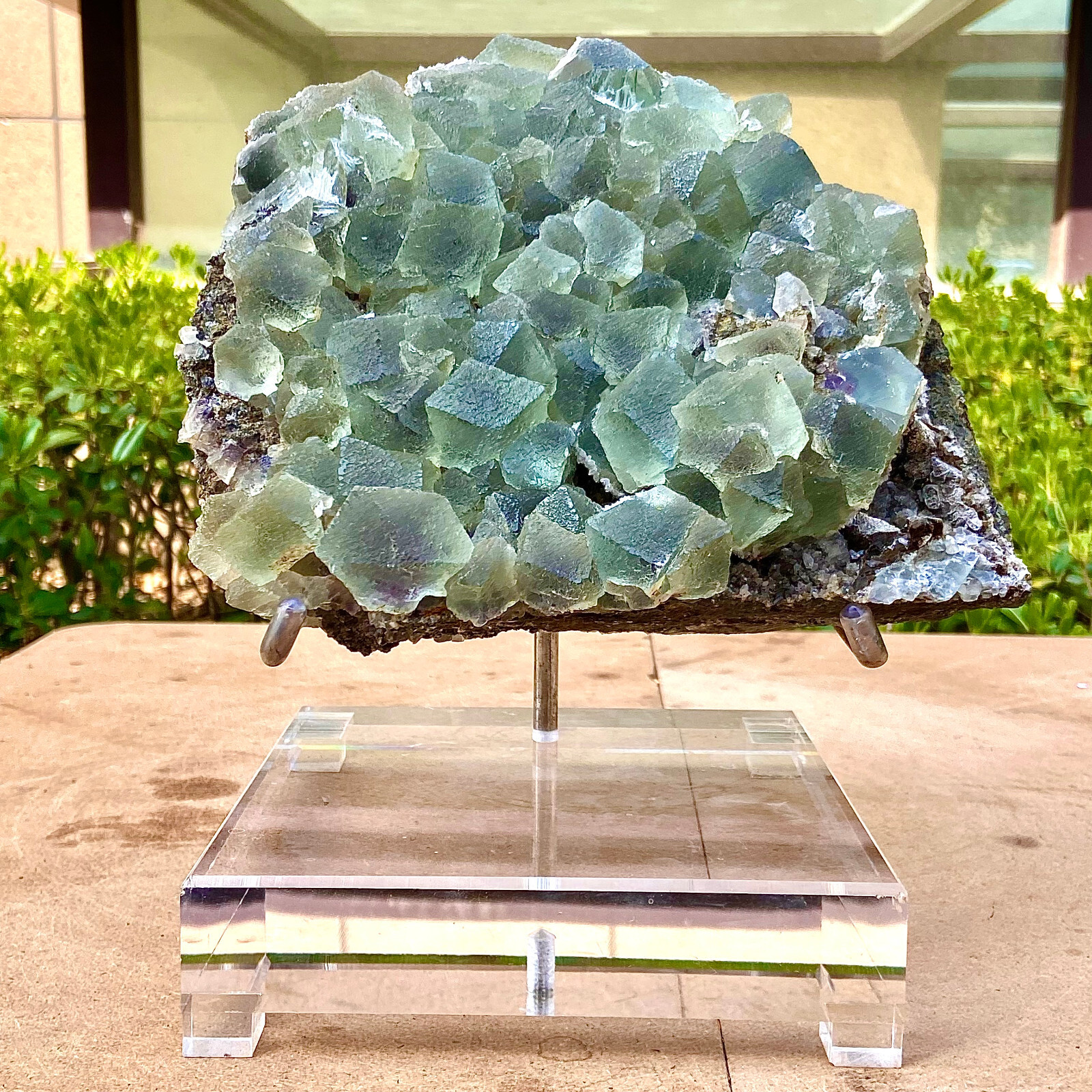 6.28LB  Clear Glassy stepped Green Fluorite crystal on Quartz Fujian China