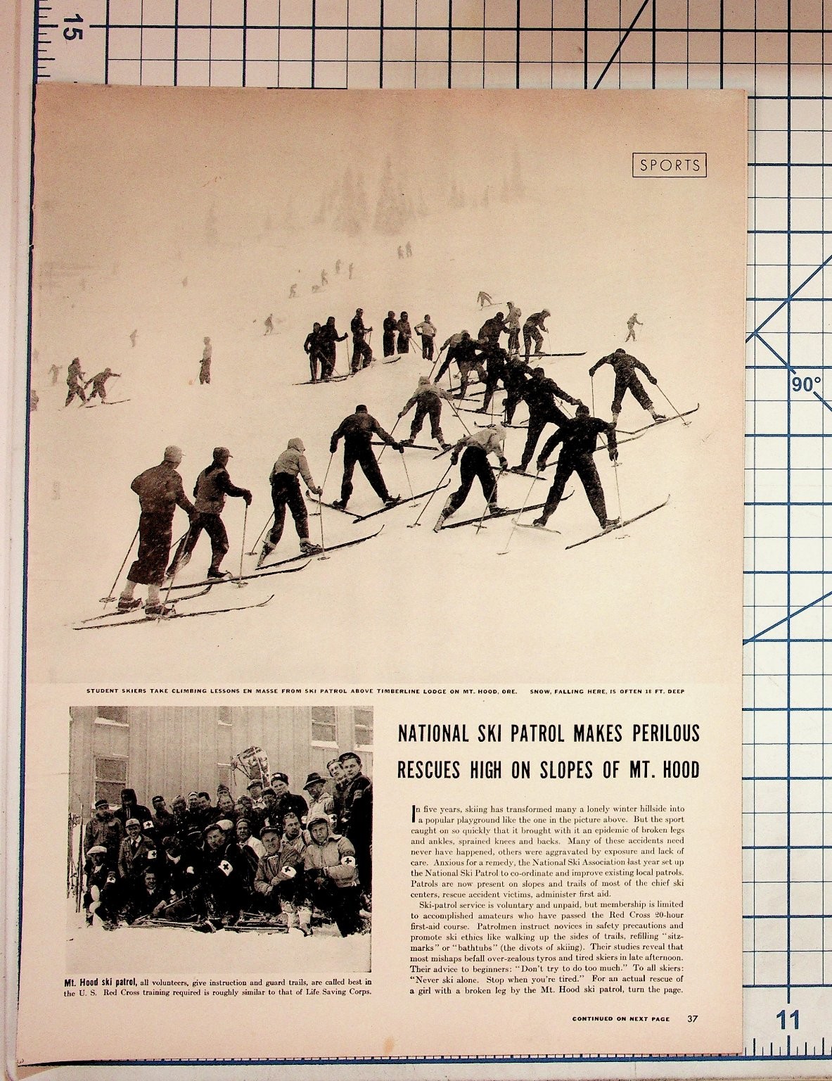 1940s Mt. Hood Ski Patrol Rescue Article & Timberline Lodge Magazine Spread 1940s Mt. Hood Ski Patrol Rescue Article & Timberline Lodge Magazine Spread