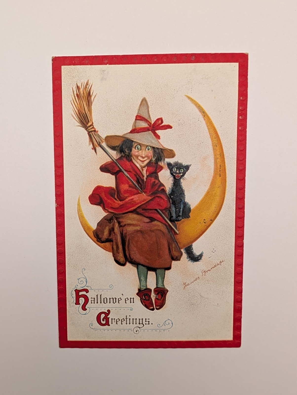 Halloween Postcard Frances Brundage Witch Moon Black Cat Series 120 Antique 1912
