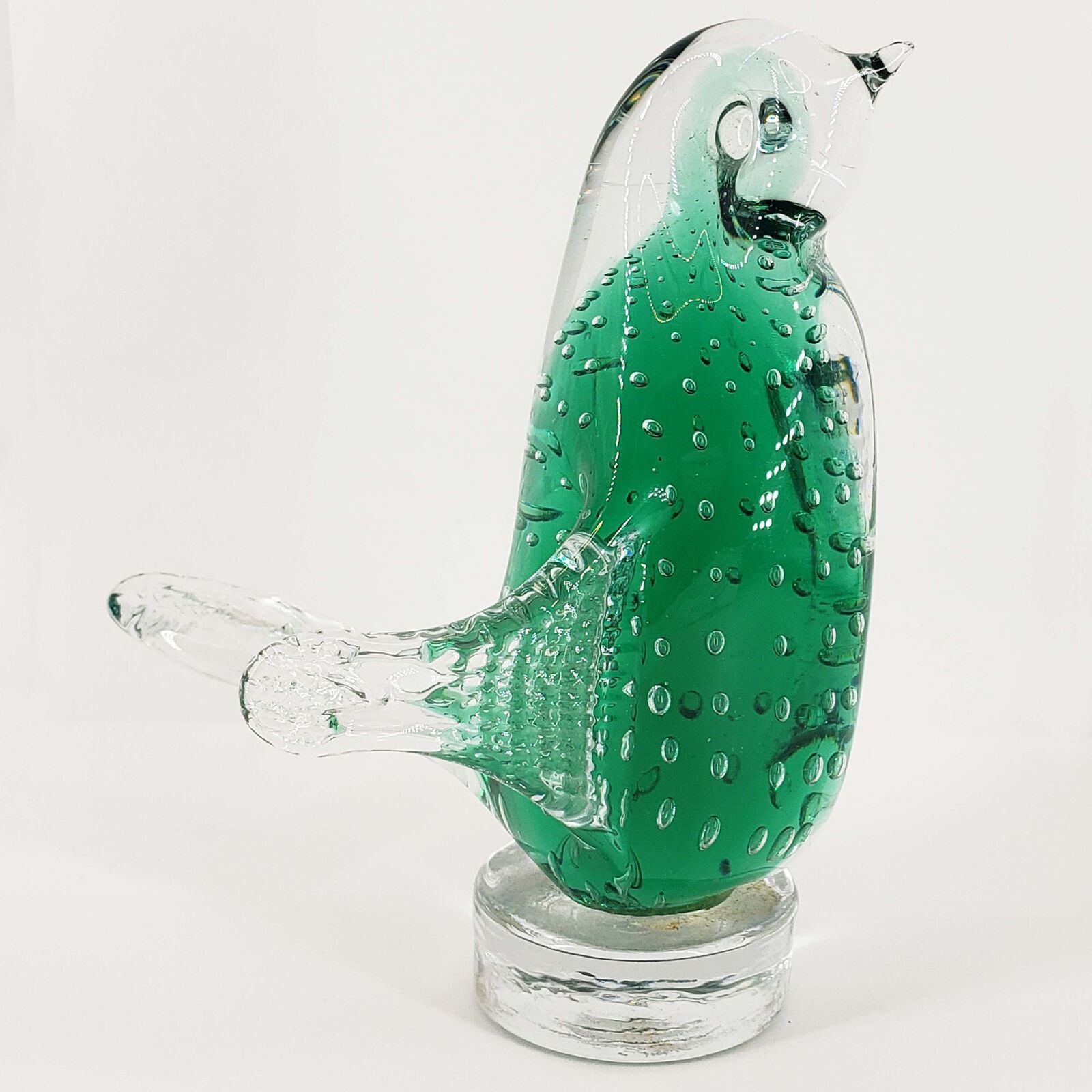 ART GLASS green bullicante PENGUIN bird figurine
