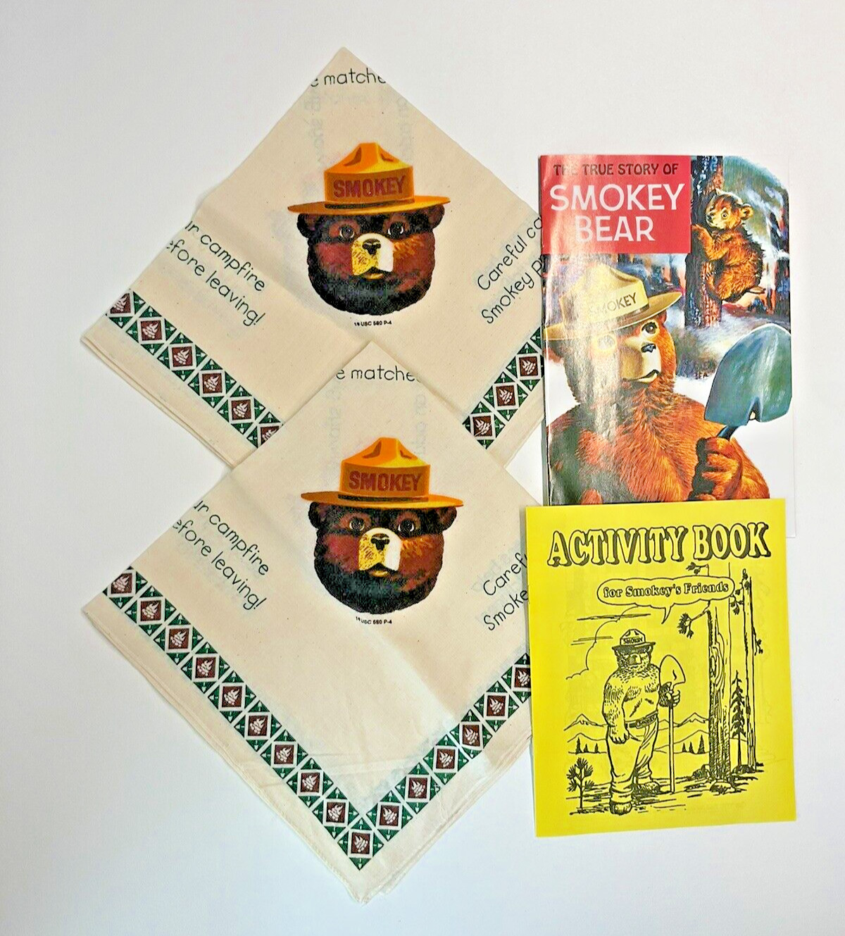 VTG Smokey The Bear Collectible LOT Handkerchief Comic Activity Book Bandana...