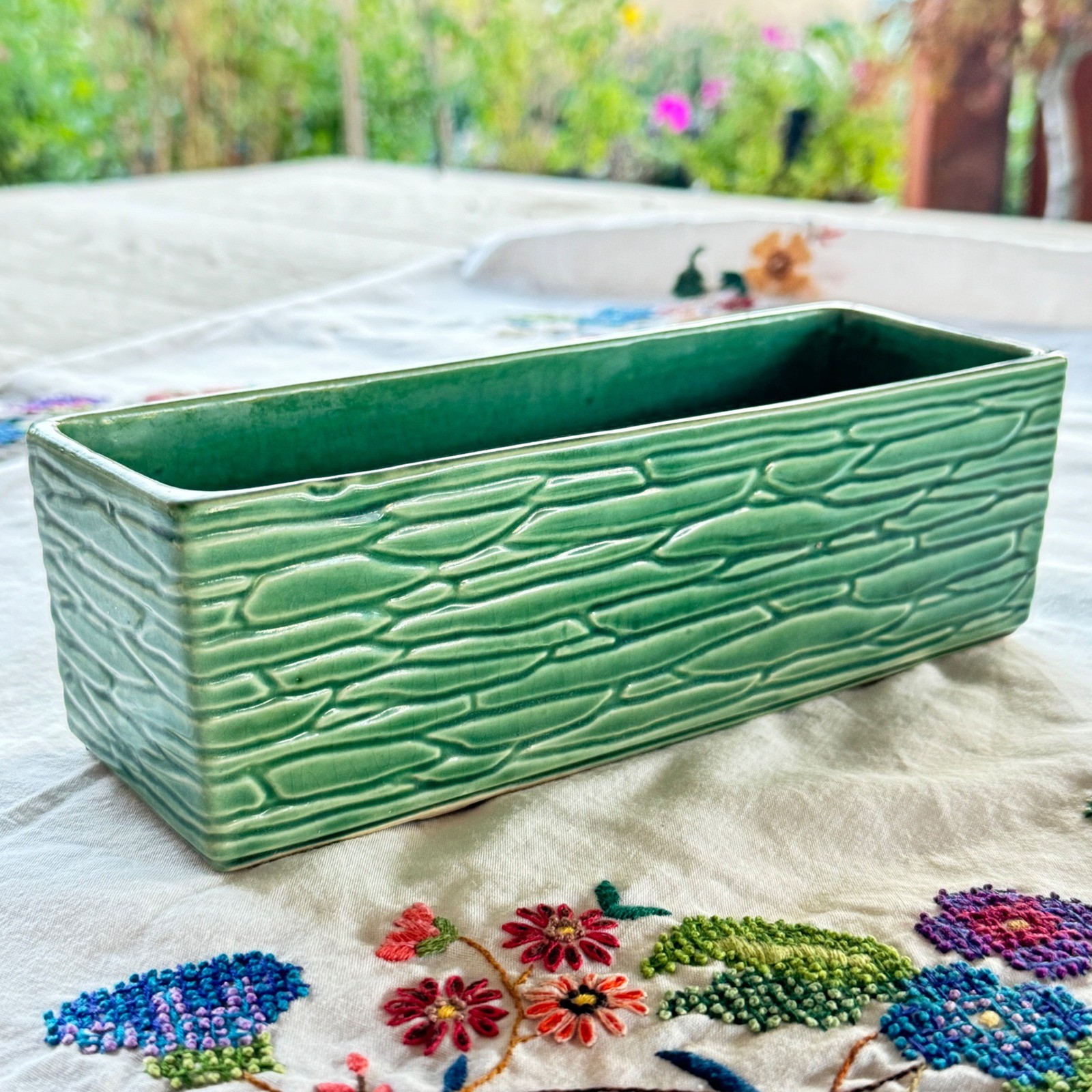 Vintage McCoy USA Green Pottery Planter 9\