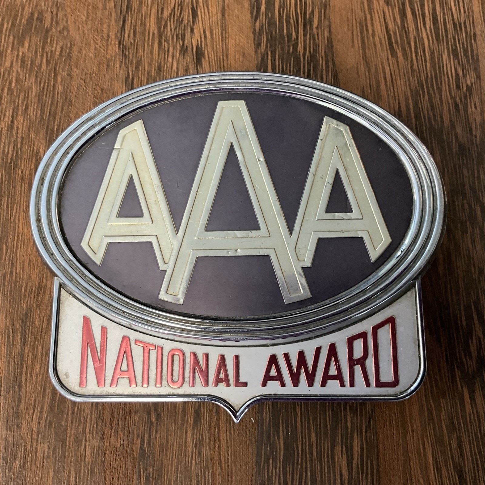 Antique AAA National Award Badge License Plate Topper Emblem PATENT PENDING '50s