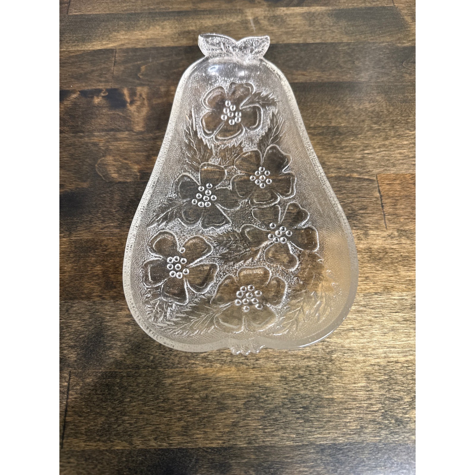 Vintage Hazel Atlas Clear Pressed Glass Pear Shaped Floral Trinket Dish Vintage Hazel Atlas Clear Pressed Glass Pear Shaped Floral Trinket Dish