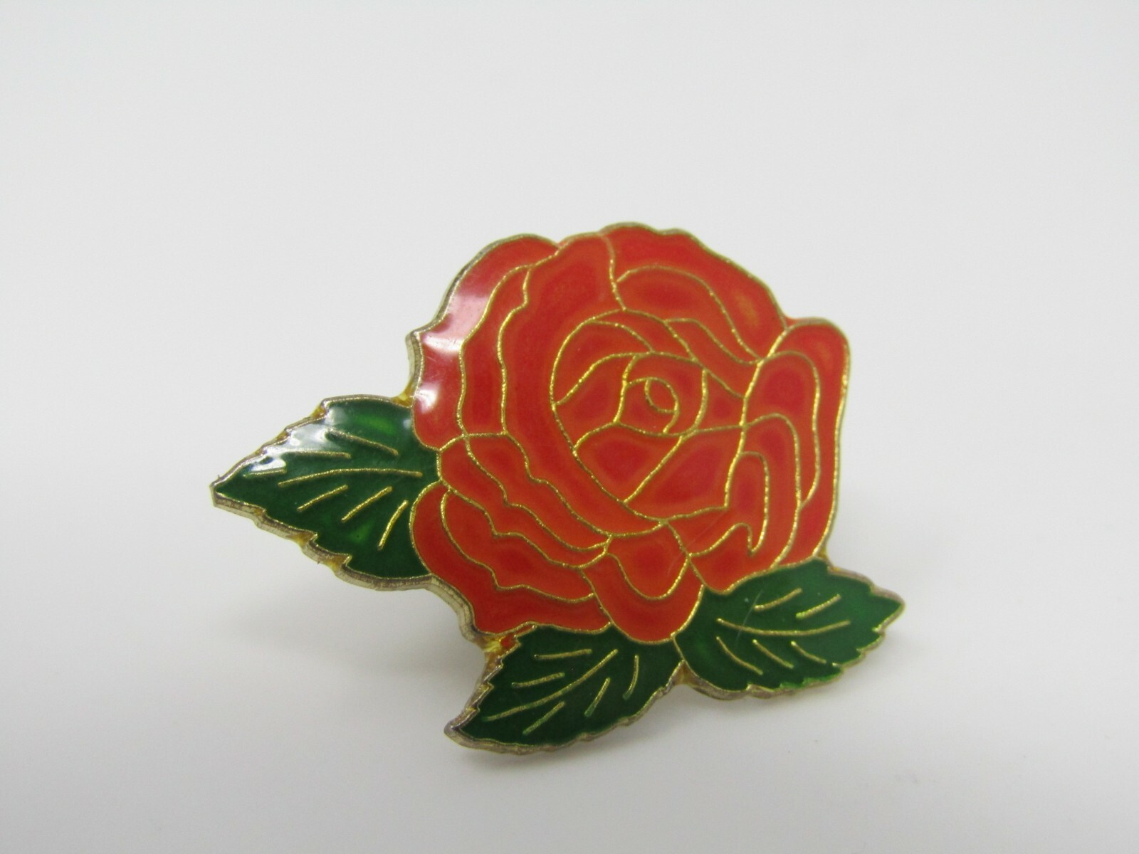 Red Rose Flower Enamel Pin Gold Tone Lapel Brooch Cloisonne Style Floral Jewelry