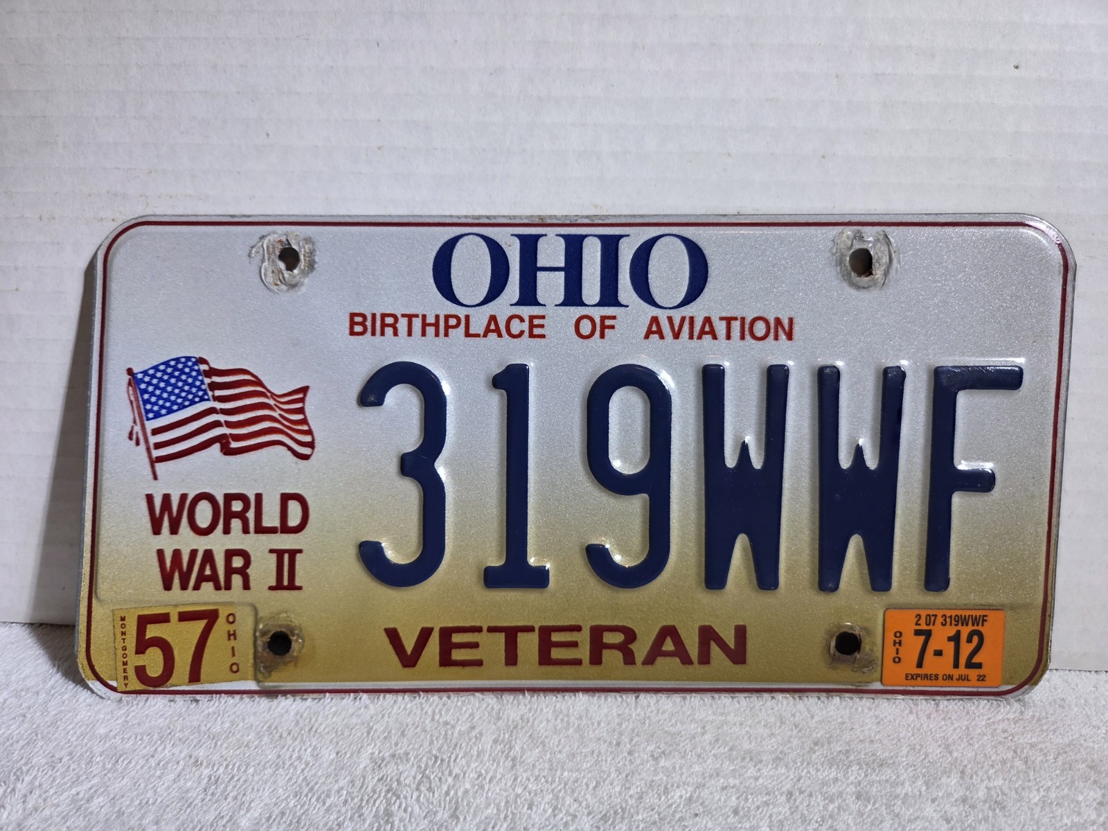 Vintage 2012 Ohio World War II Veteran License Plate World War 2