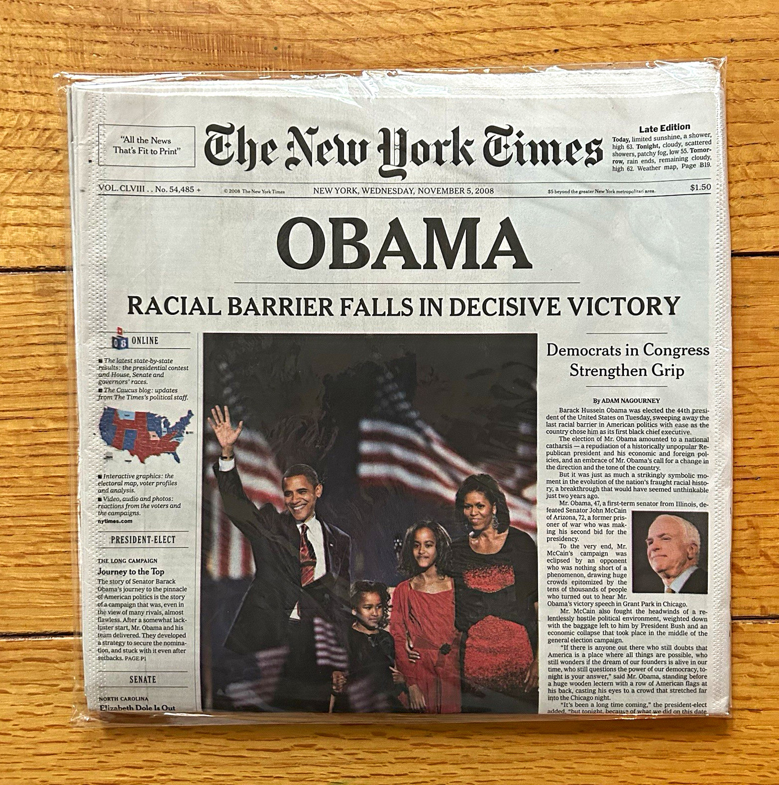 The New York Times — “OBAMA” — Nov 5, 2008 — Excellent Condition — Full Issue