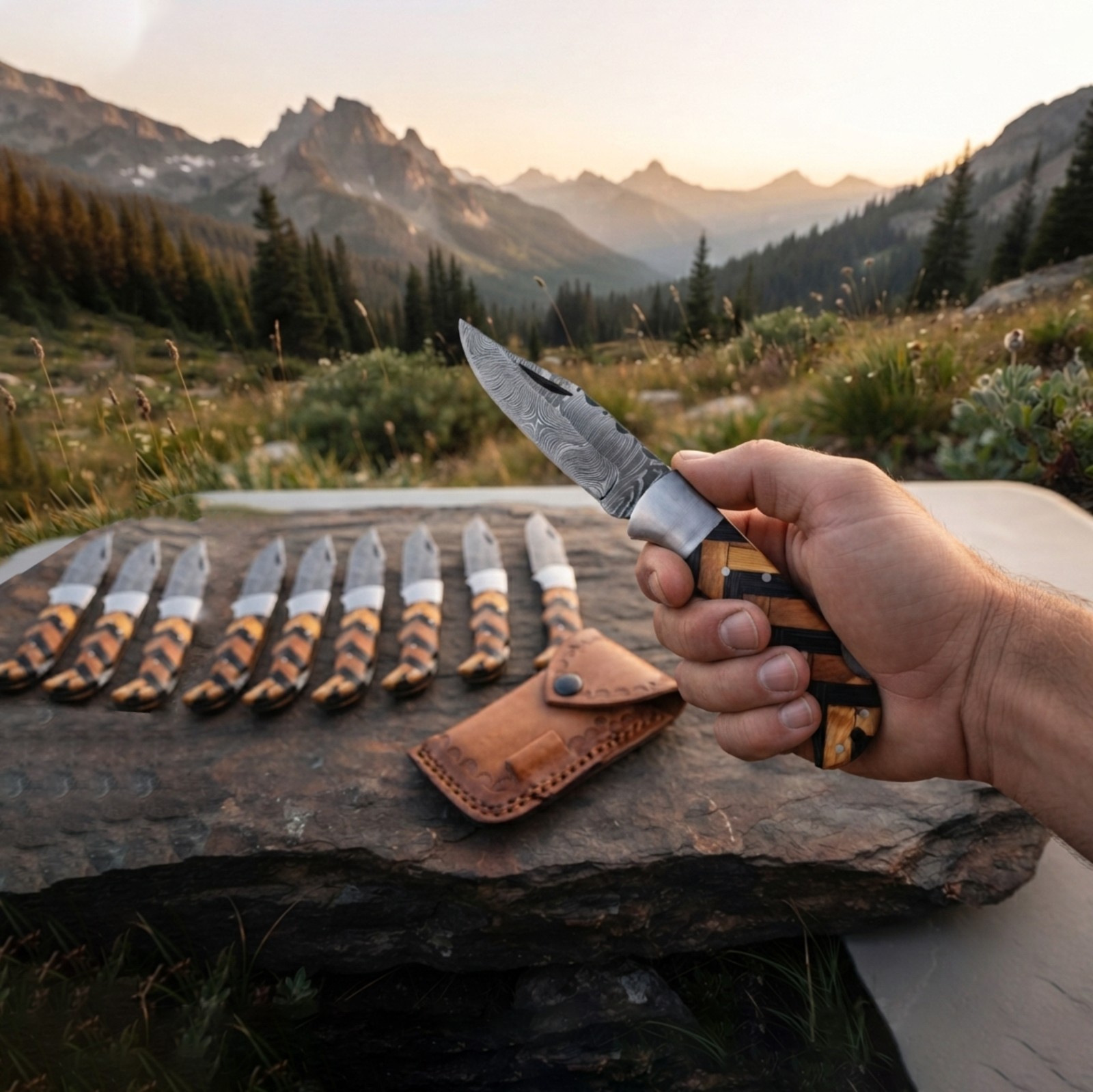 LOT SET OF 30 PCS, Damascus Steel Pocket Knife, Hand Forged Camping EDC Folding