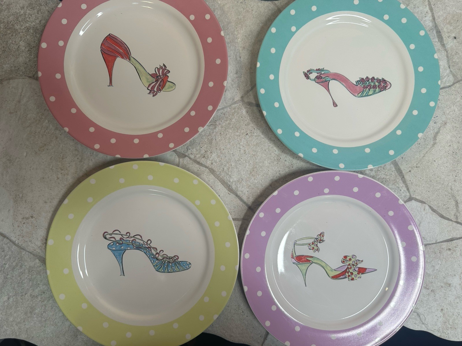 Rosanna Collector Plates Set of 4 Polka Dot Shoe Ceramic Vintage Discontinued  