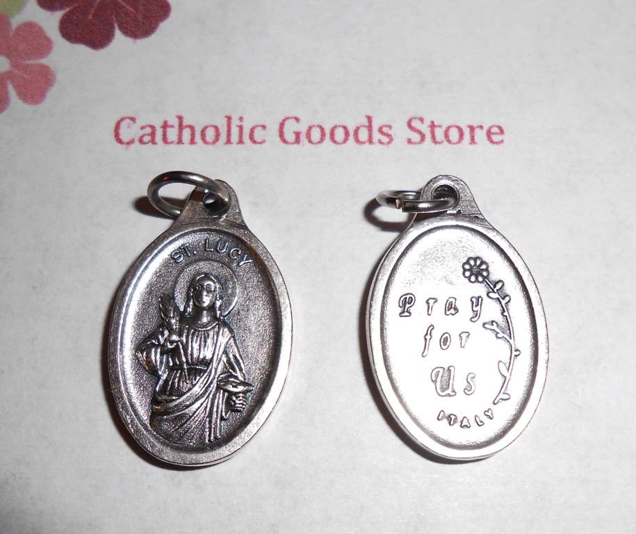 St. Saint Lucy - Pray for Us - Italian Silver tone OX 1