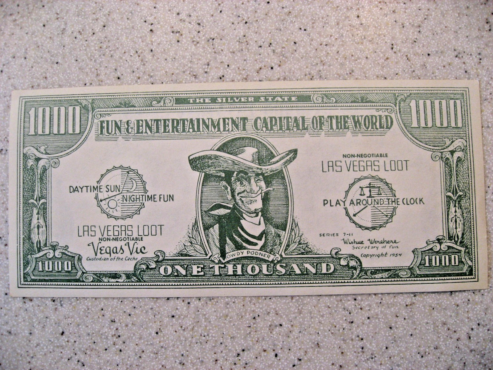 Vtg Las Vegas Loot Hotel Flamingo 1954 Souvenir $1000 One Thousand Dollar Bill
