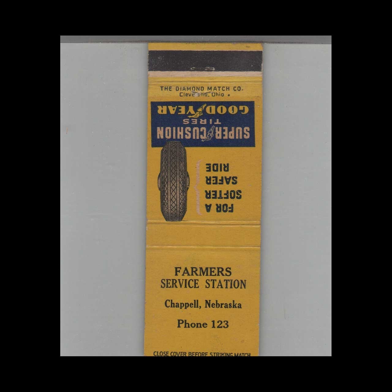 Matchbook Cover Goodyear Tire Dealer Farmers Service Station Chappell, NE