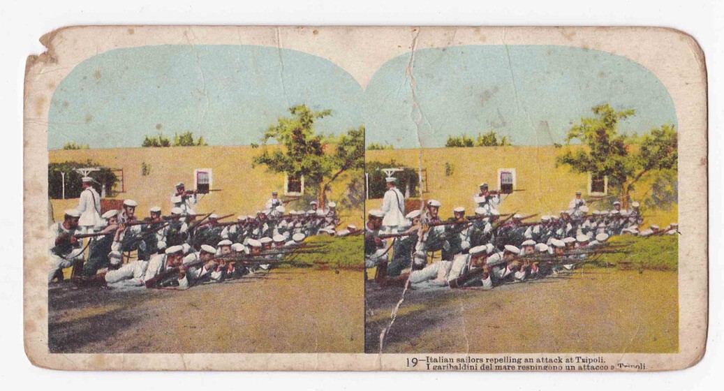 Italian Soldiers Stereoview Tripoli War Scene 1911 Military Card Italian Soldiers Stereoview Tripoli War Scene 1911 Military Card