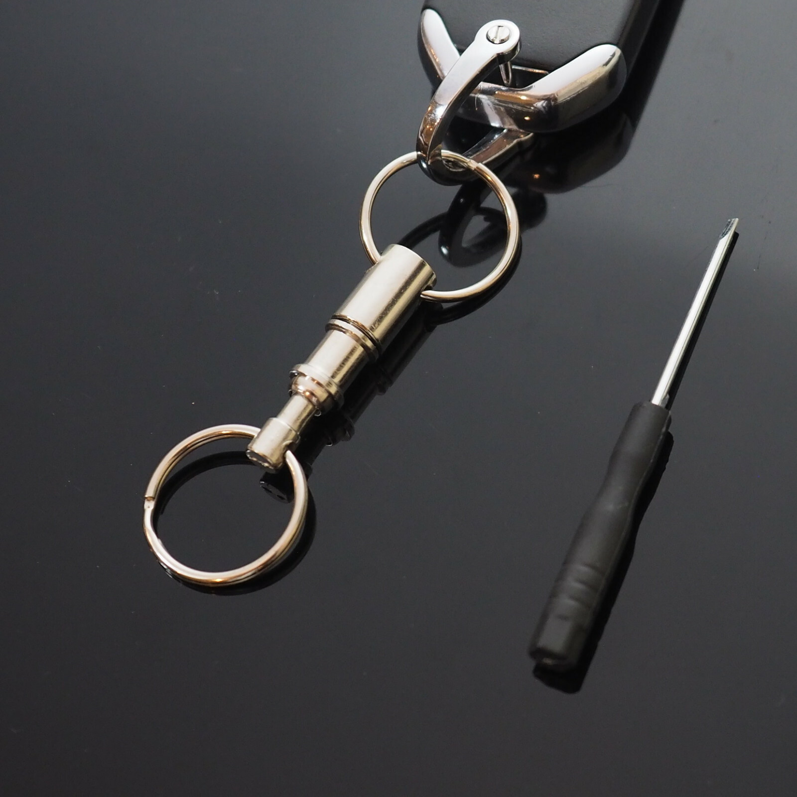 Quick Release Keychain Dual Detachable Pull Apart Key Ring with Fob U / D Buckle