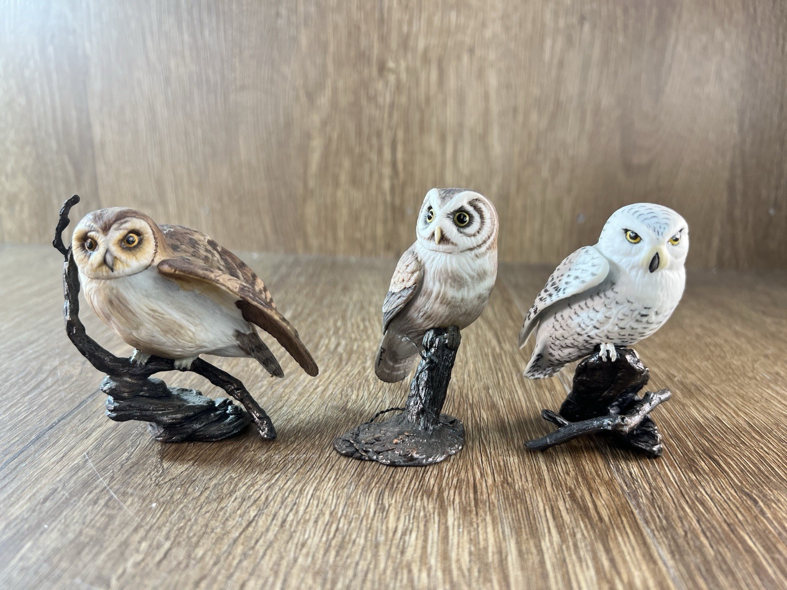 Rare 3EA Boehm Porcelain Owls on Bronze Branch North American Series