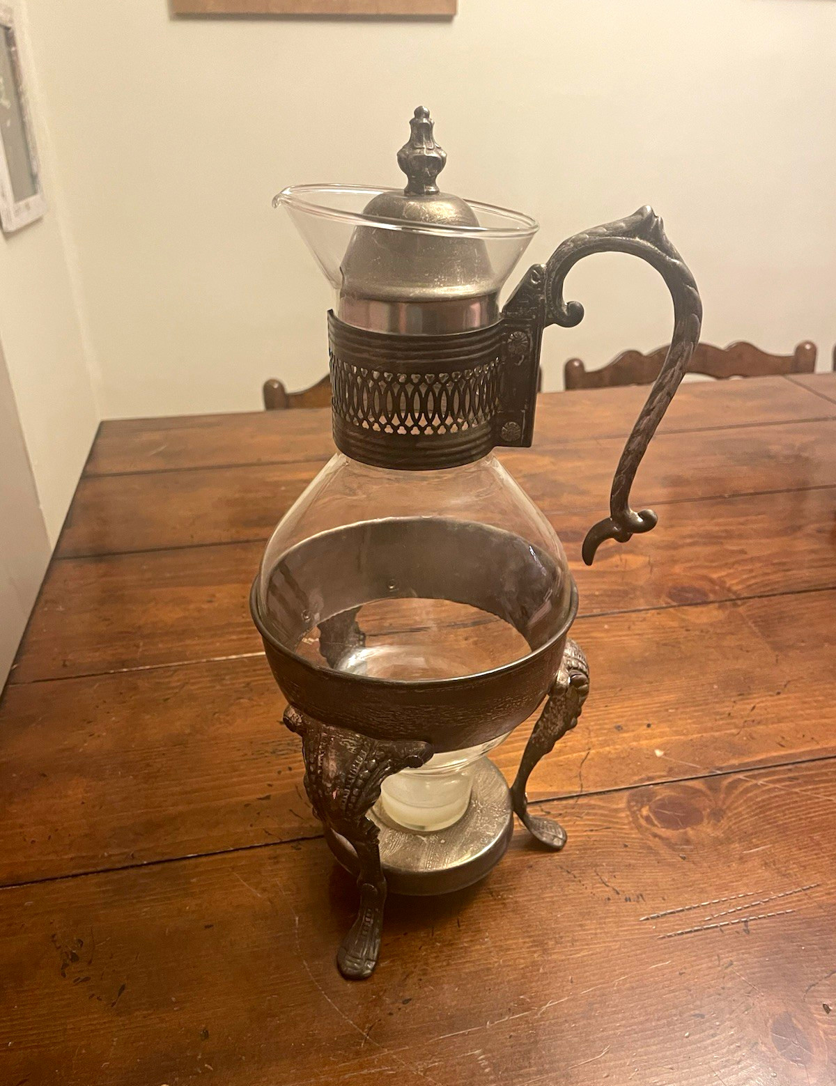 Vintage Coffee/Tea Glass Craft with Warmer Stand/Holder With Lid Silver Plated