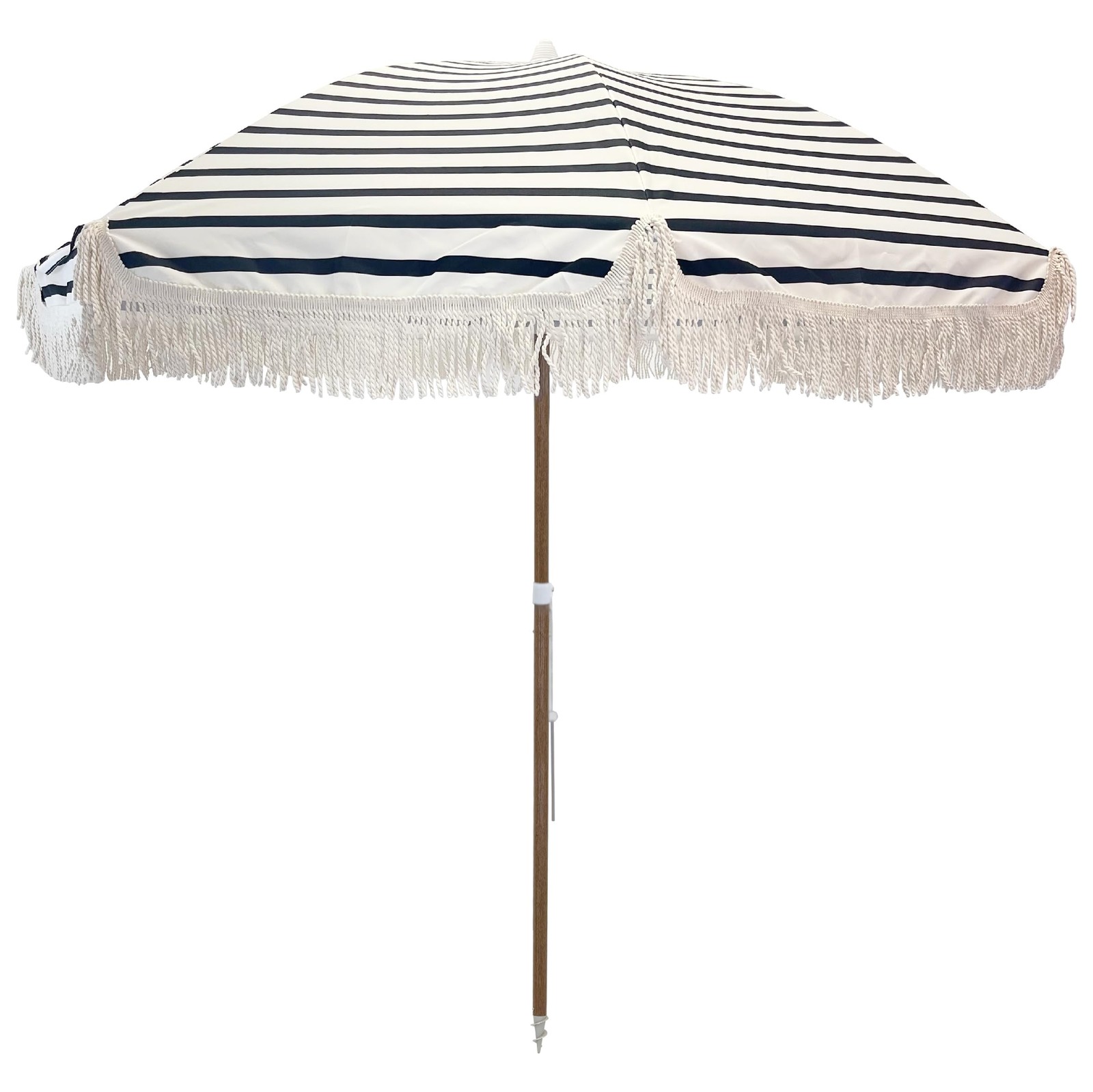 Tassel Beach Umbrella 7 Foot – Designer Umbrella Fringed Tassels – Wood Grain St