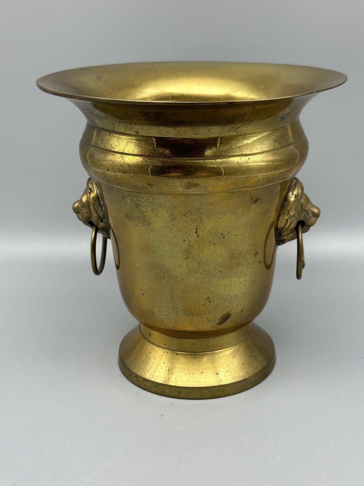 Brass Vase K.O.P.L. Made in India Lion Head Handles (2D)