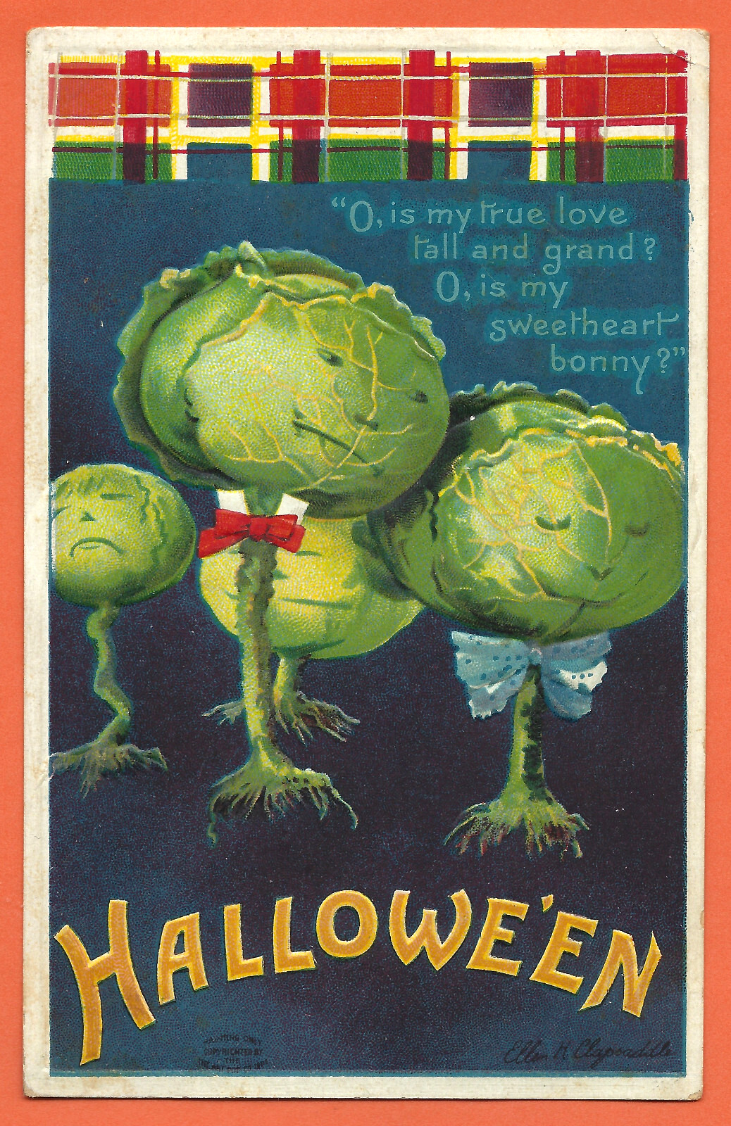 Vtg Halloween Clapsaddle Anthropomorphic Cabbages Fantasy A/S PC Emb c1909