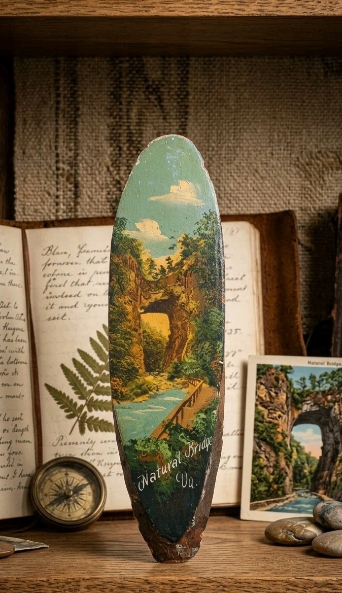 Vintage Natural Bridge VA Souvenir Wood Slice Wall Hanging Decor Made in USA 12\