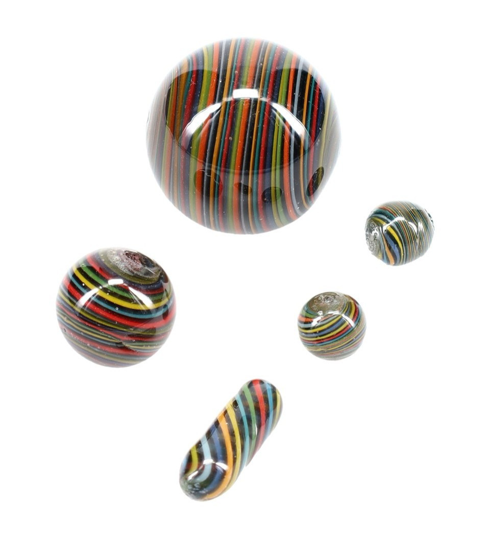 5-Piece Rainbow Black Spiral Marbles – Handmade Glass Art Set 5-Piece Rainbow Black Spiral Marbles – Handmade Glass Art Set