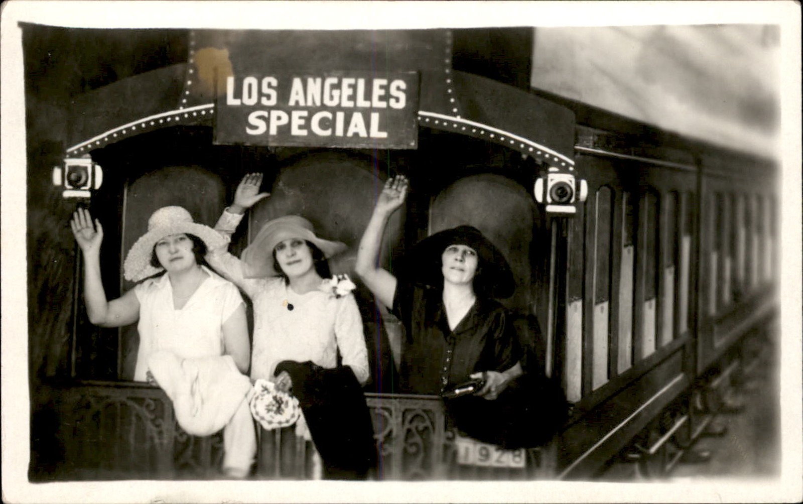 Los Angeles CA Women on Train STUDIO PROP c1920s-30s Real Photo Postcard bhn