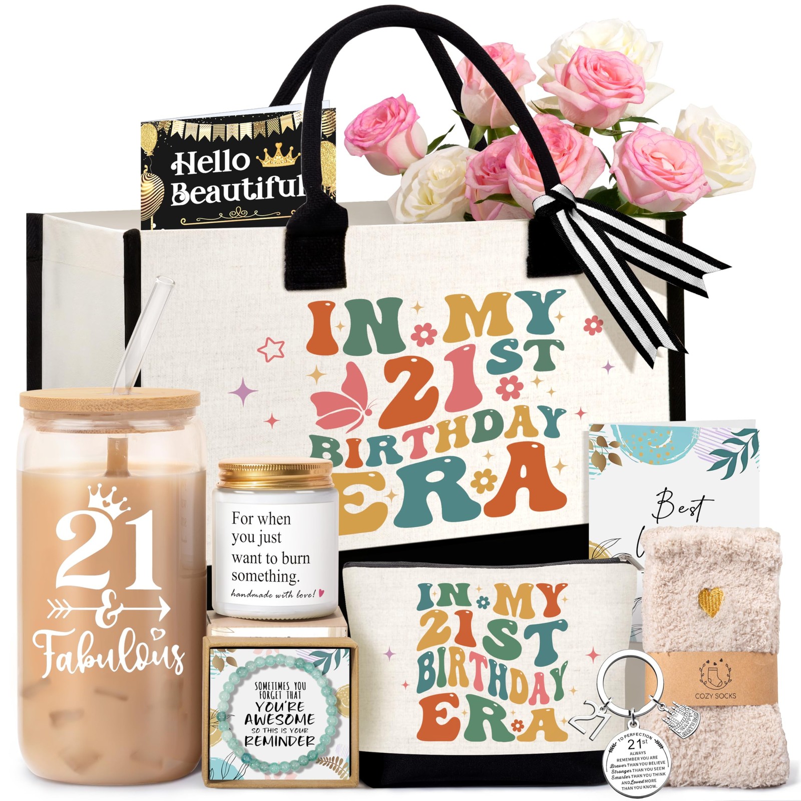 21st Birthday Gifts for Her Women, Happy 21st Birthday Basket Gifts for 21 Year
