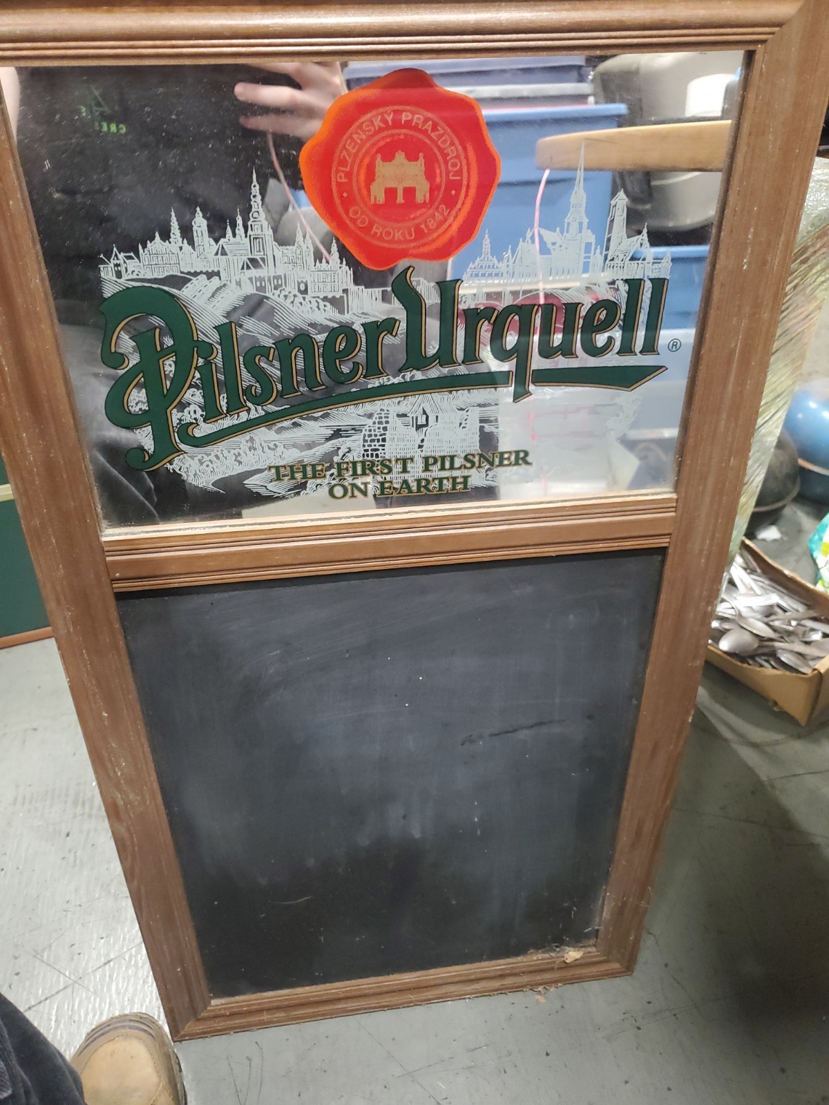 1997 Pilsner Urquell Wood Framed Bar Mirror Sign With Chalkboard