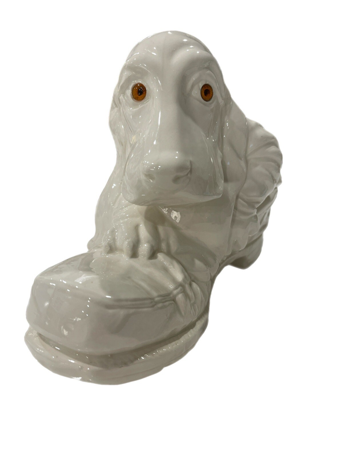 Basset Hound In A Shoe Ceramic Planter  Hound Dog Shoe Company  Orange Glass Eye