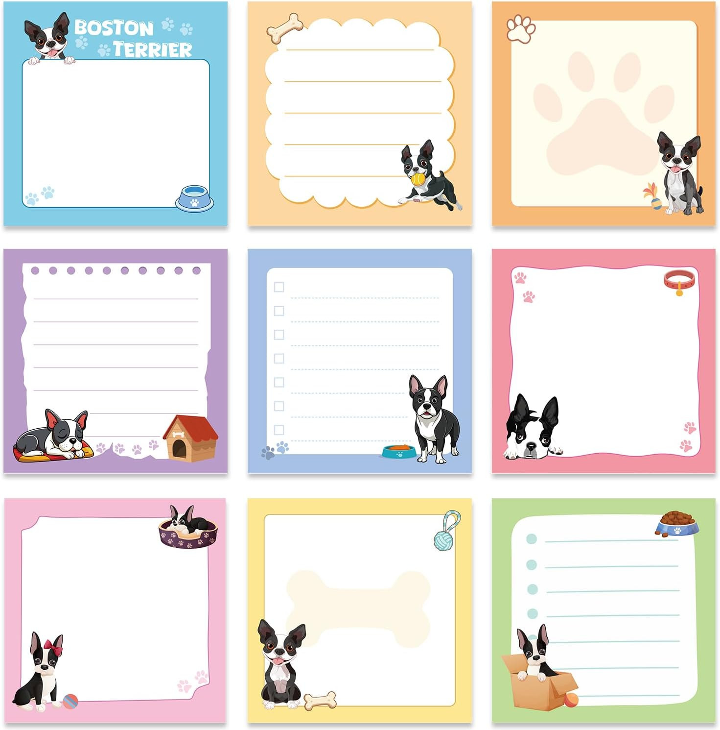 Funny Boston Terrier Sticky Notes 3x3 Gifts for Dog Lovers 9-Pack Funny Boston Terrier Sticky Notes 3x3 Gifts for Dog Lovers 9-Pack