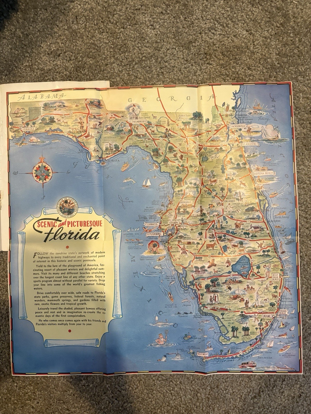1943 After Victory Florida WWII Pictorial Map George D Way Nathan Mayo Scarce