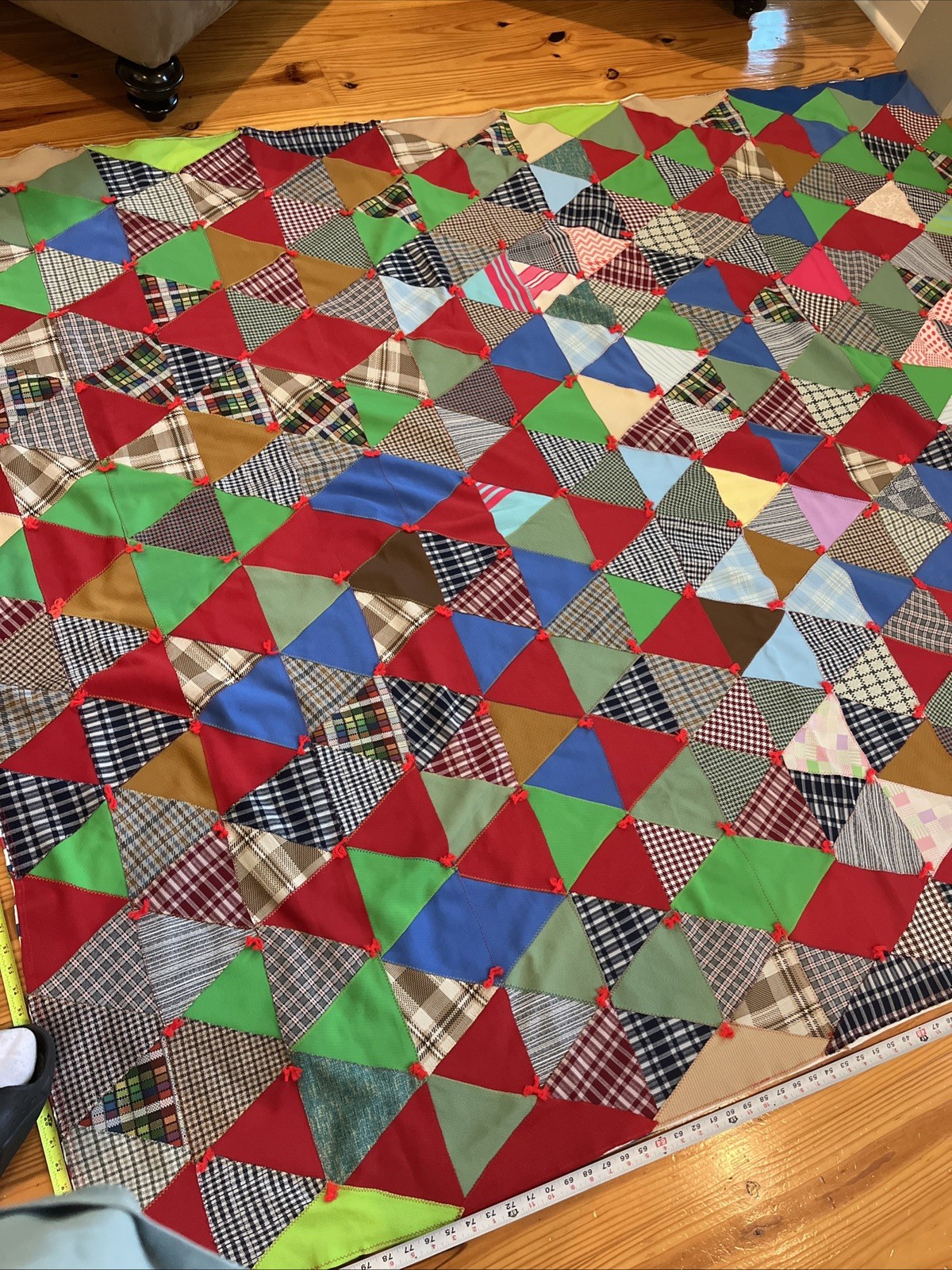 Vintage 72x90 Crazy Scrappy Windmill Quilt (Very Heavy)