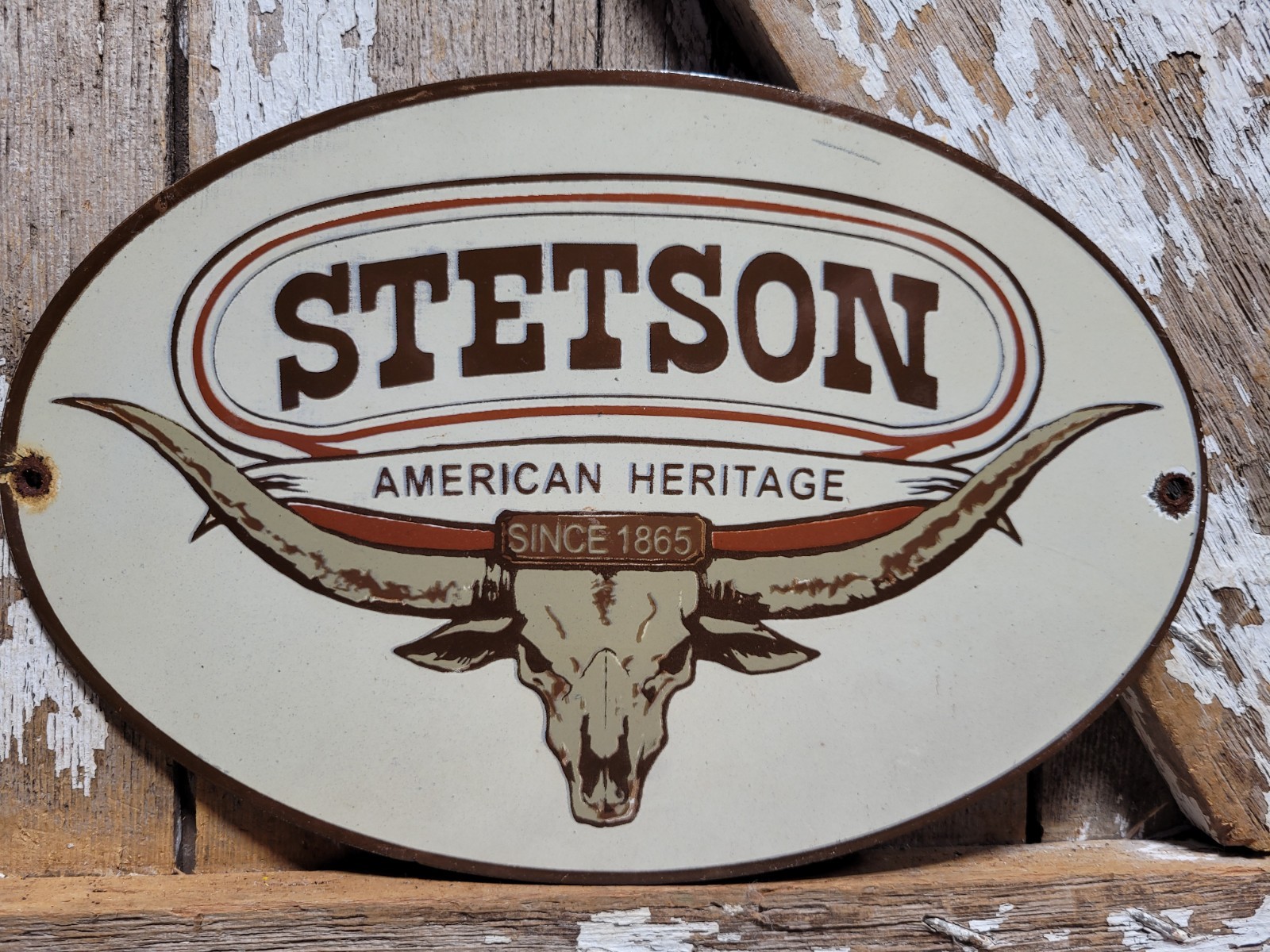 VINTAGE STETSON PORCELAIN SIGN RARE OLD WESTERN RODEO COWBOY AMERICAN RANCH HAT