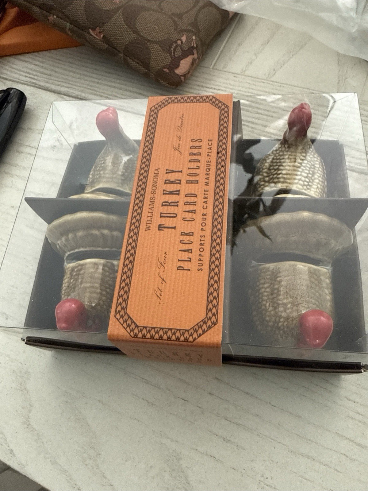 4 Williams Sonoma Ceramic Turkey Place Card Holders Thanksgiving Table Decor NIB