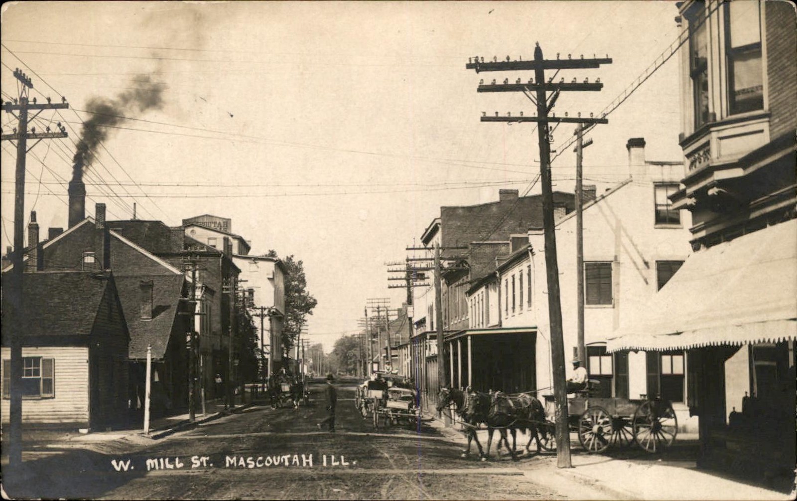 Mascoutah Illinois IL W. Mill St. c1910 Real Photo Vintage Postcard bhn