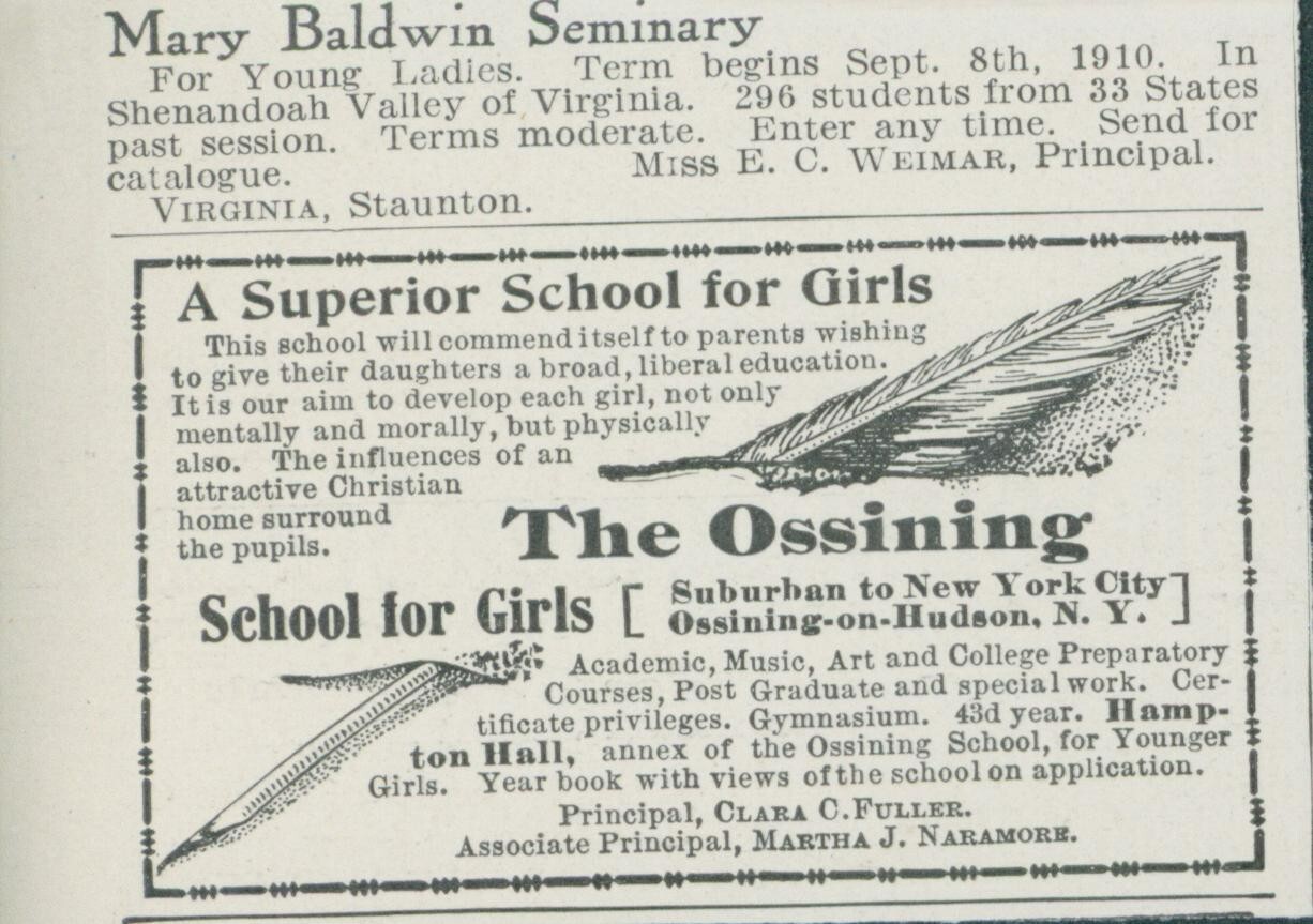 1910 The Ossining Superior School For Girls On Hudson NY Vintage Print Ad CO2