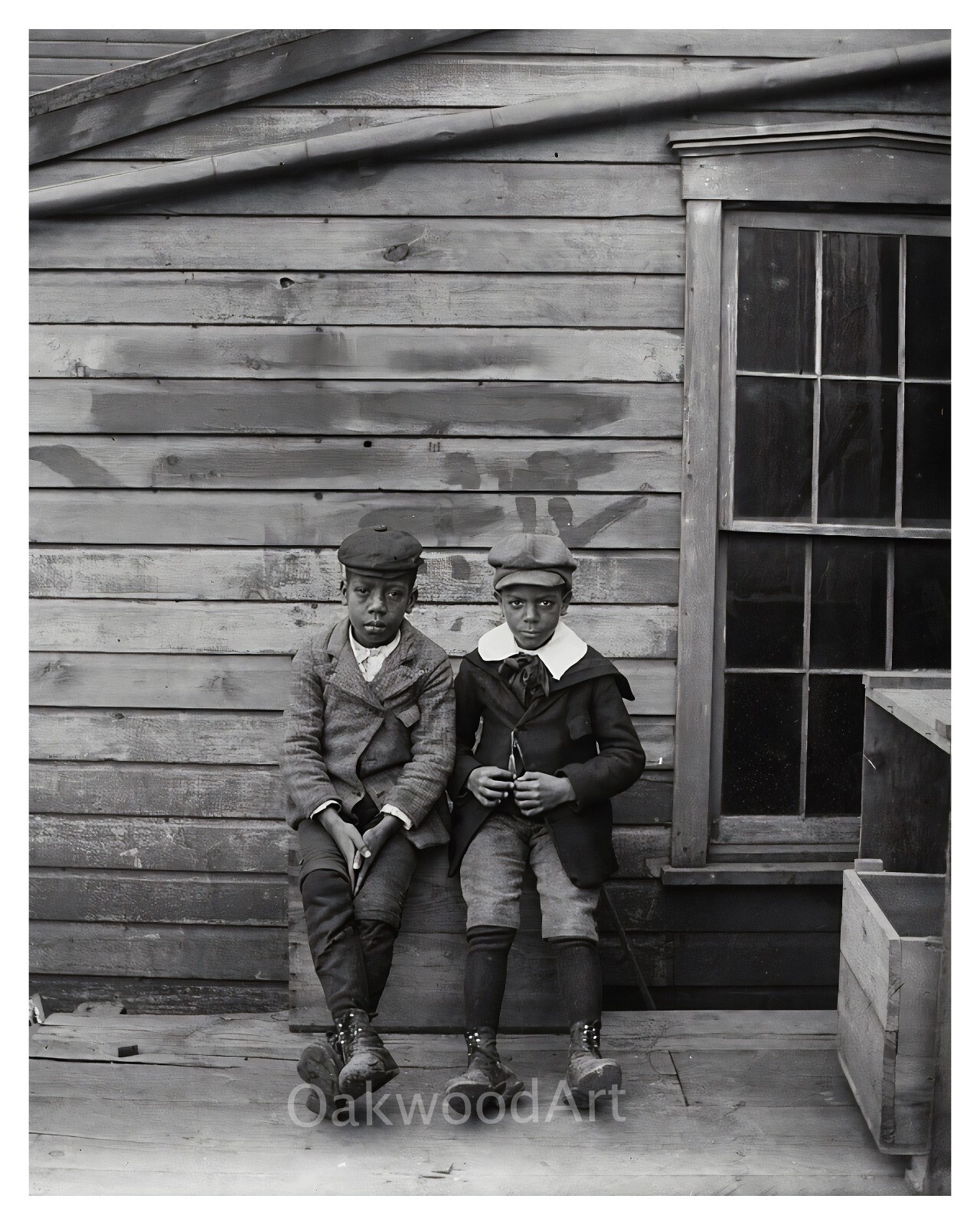 1901 TWO BLACK BOYS Behind a Building, Victorian Era, Vintage Photo Reprint