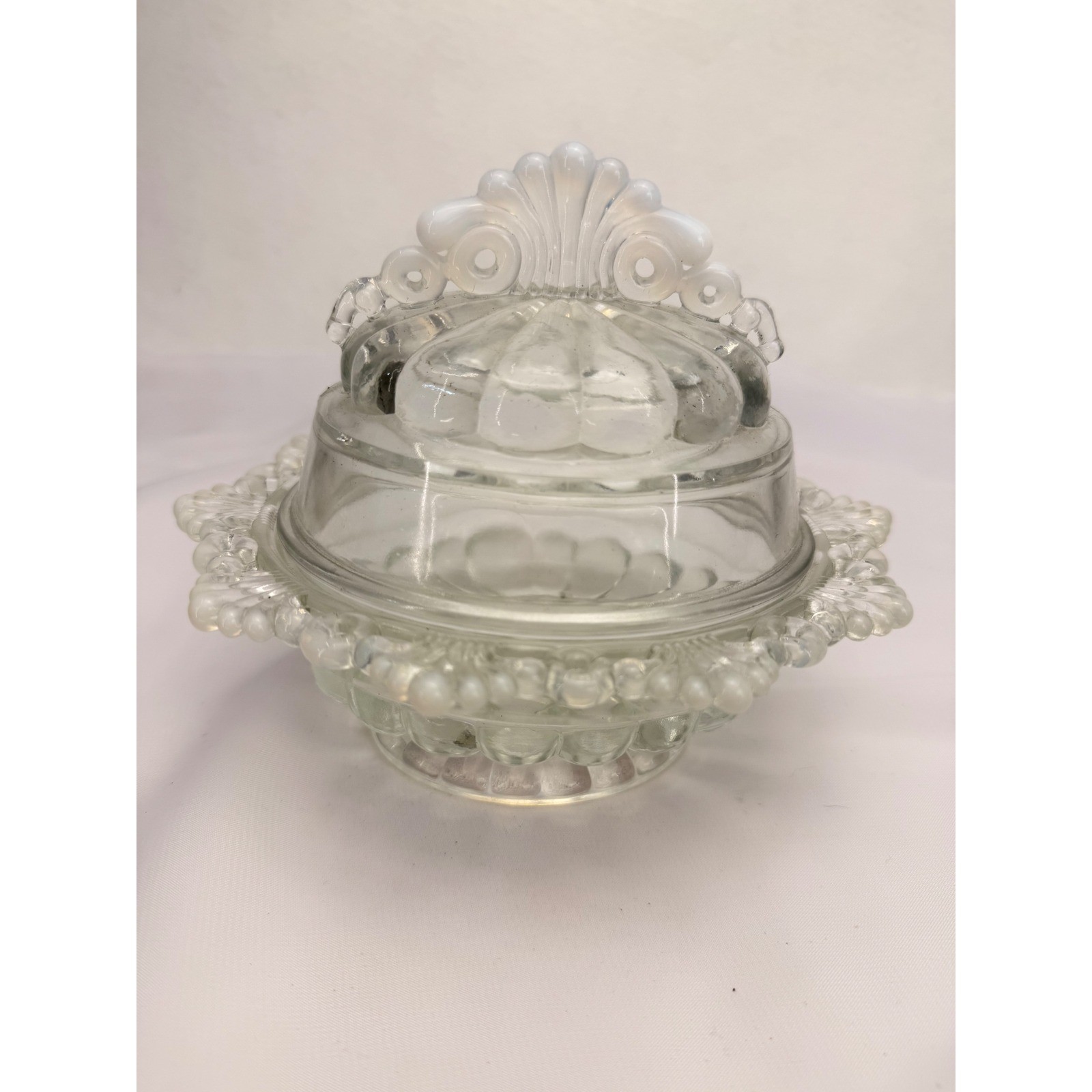 Westmoreland Glass Argonaut Shell Candy Dish Clear Opalescent Lidded Box Vintage
