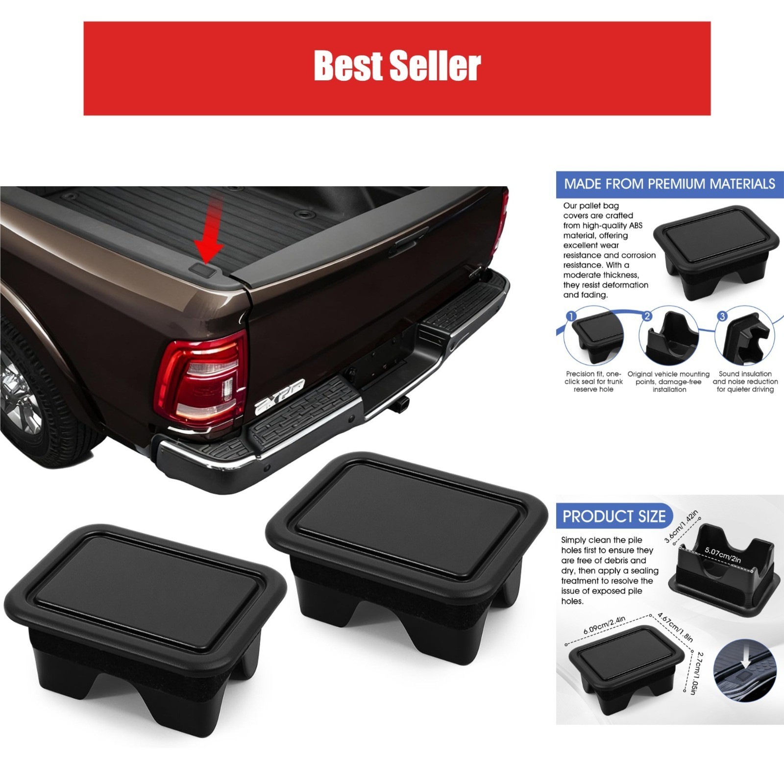 GAQWOK 2PCS Bed Rail Stake Pocket Covers for Dodge Ram 1500 2019-2025 ABS GAQWOK 2PCS Bed Rail Stake Pocket Covers for Dodge Ram 1500 2019-2025 ABS
