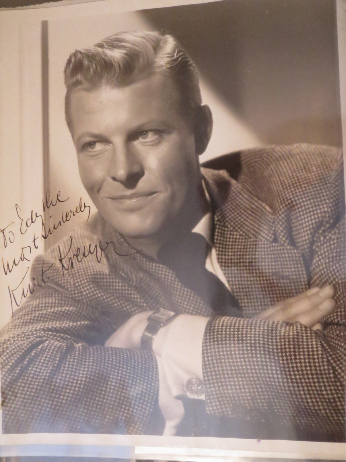 Kurt Kreuger Autographed 8x10 + 6 Photos + 1 Xmas Card Fan Scrapbook pages 1940s Kurt Kreuger Autographed 8x10 + 6 Photos + 1 Xmas Card Fan Scrapbook pages 1940s