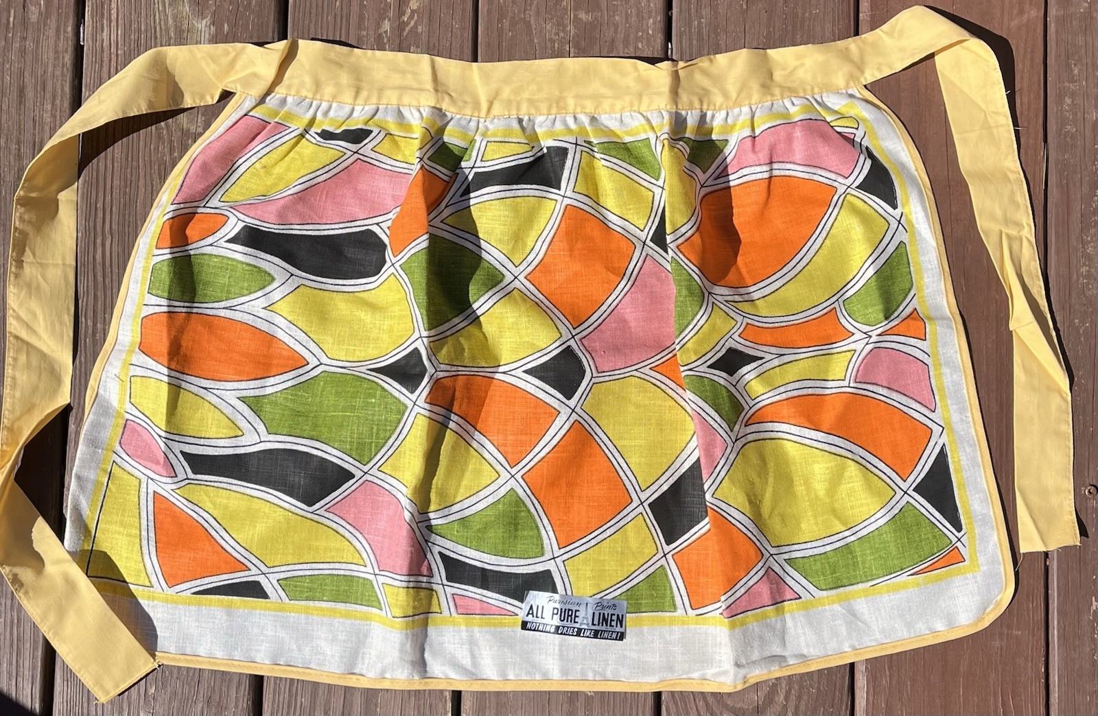 NWT Vintage MCM Half Apron Linen Midcentury Geometric Design Parisian Prints 60s