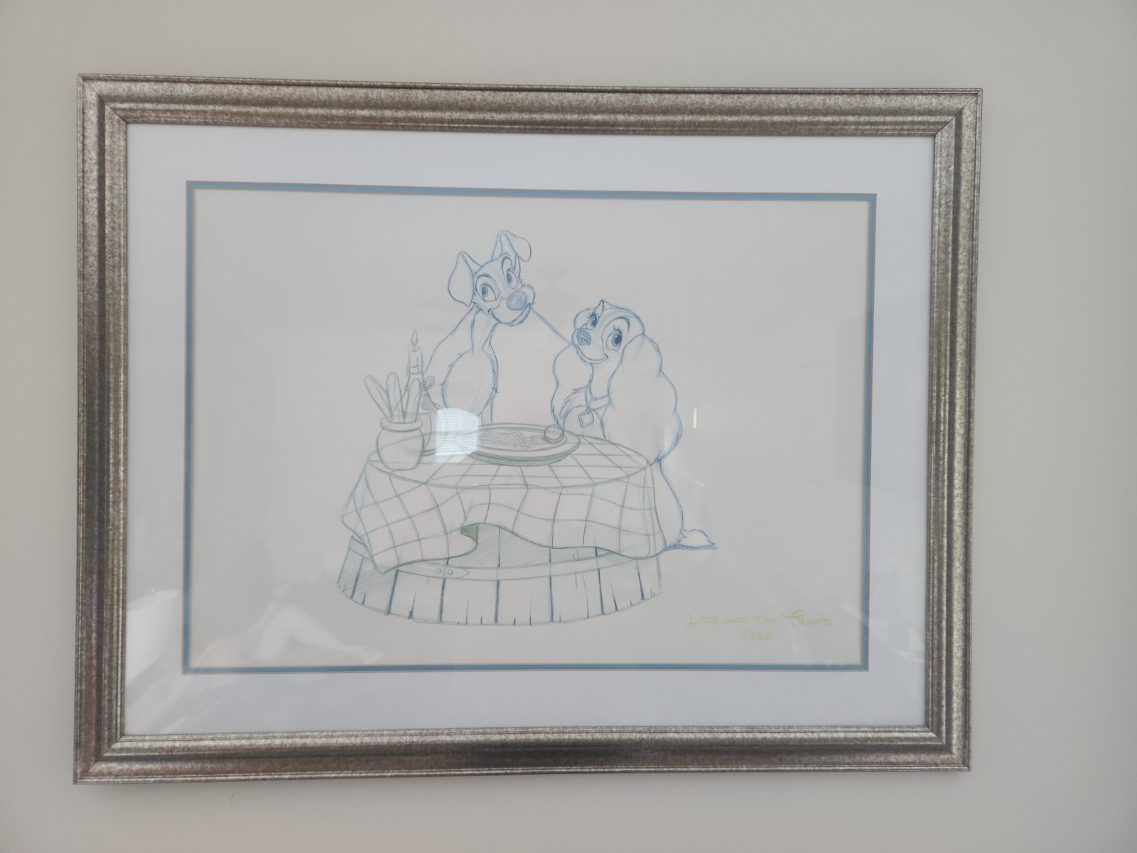 💎 Beautiful 1990's Disney Store Exclusive Framed Sketch: Lady & The Tramp 1955 💎 Beautiful 1990's Disney Store Exclusive Framed Sketch: Lady & The Tramp 1955